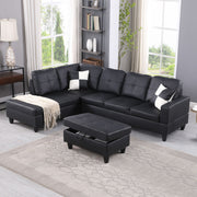 Black Faux Leather 3-Piece Sofa Living Room Sofa Set