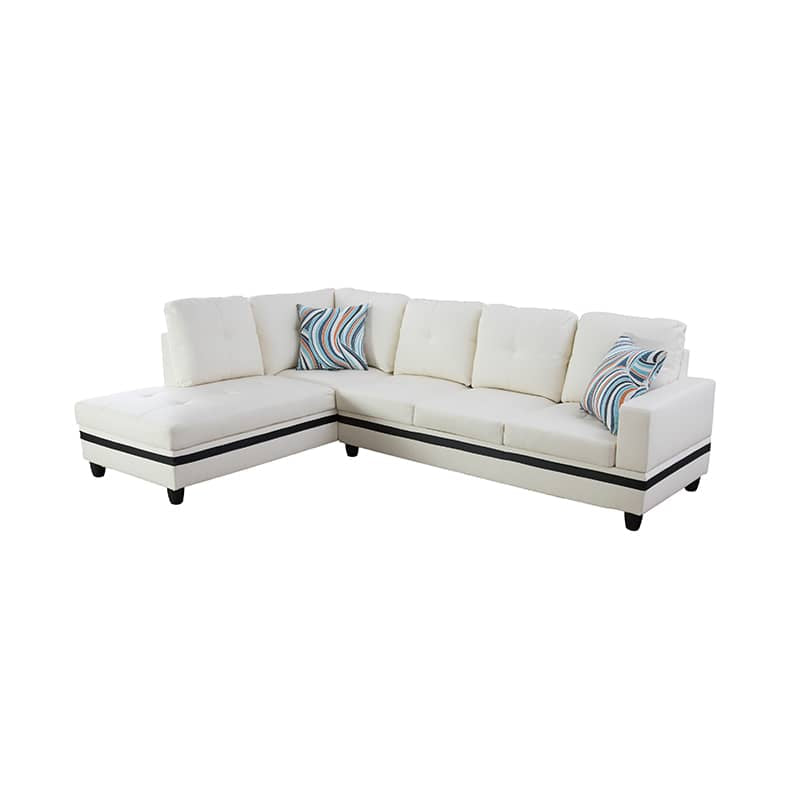 Conjunto de sofá seccional en forma de L de cuero sintético blanco y negro de Ainehome para sala de estar