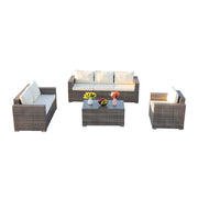 White and Gray Polyethylene and Iron 5-Piece Outdoor Sofa Set