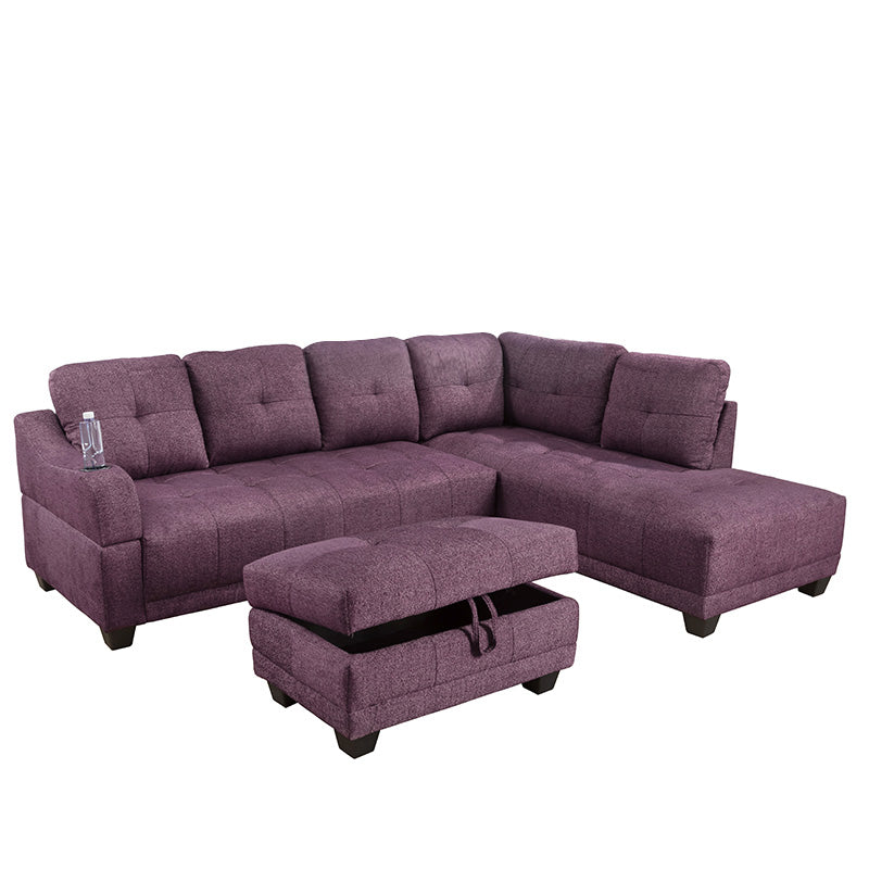 3-teiliges L-förmiges Sofa-Set aus Amaranth-Leinen