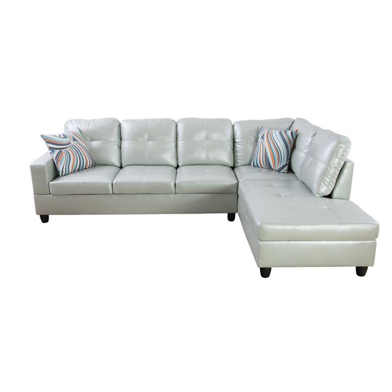 Ainehome Silver Green Semi PU Synthetic Leather L-Shaped Living Room Sofa Set