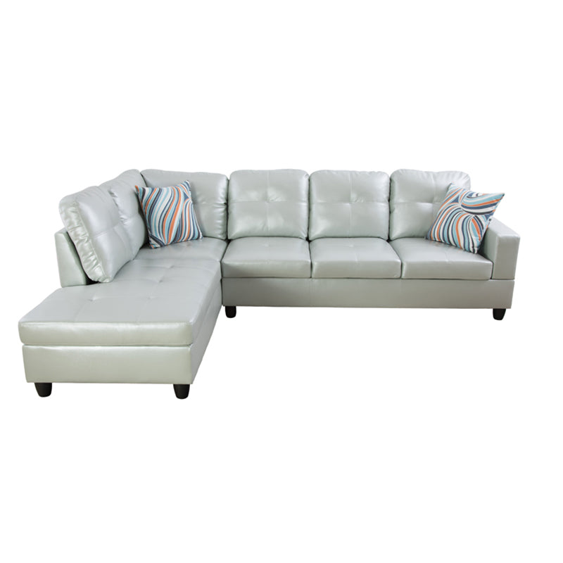 Ainehome Silver Green Semi PU Synthetic Leather L-Shaped Living Room Sofa Set