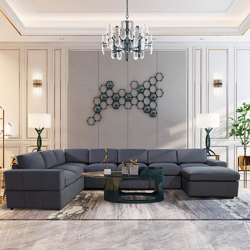 Ainehome Navy Blue Corduroy 6-Seater Combo Sofa Set