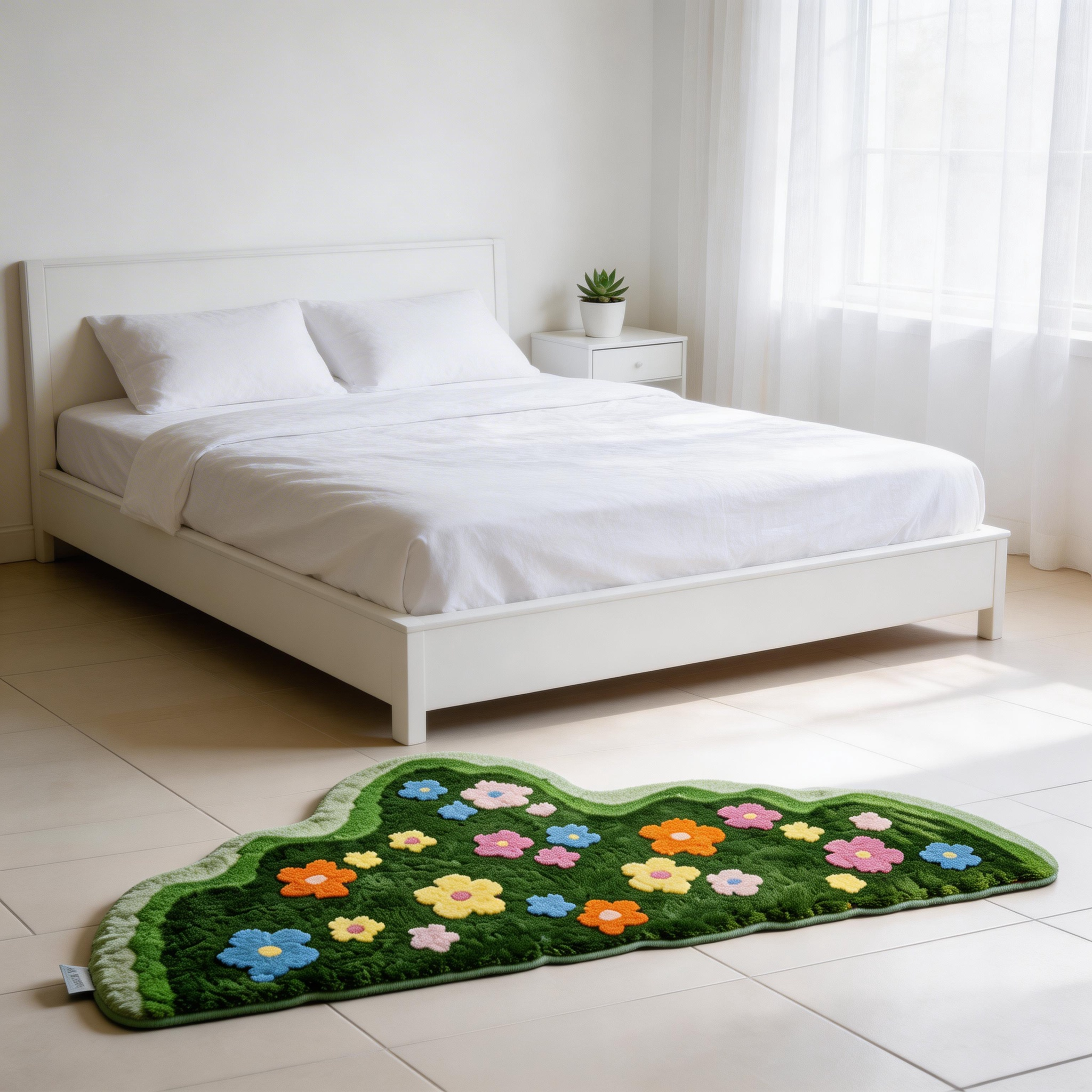 Green moss and fresh floral flocked rug for living room, coffee table, bedroom, bedside rug, thickened non-slip floor mat/foot mat.