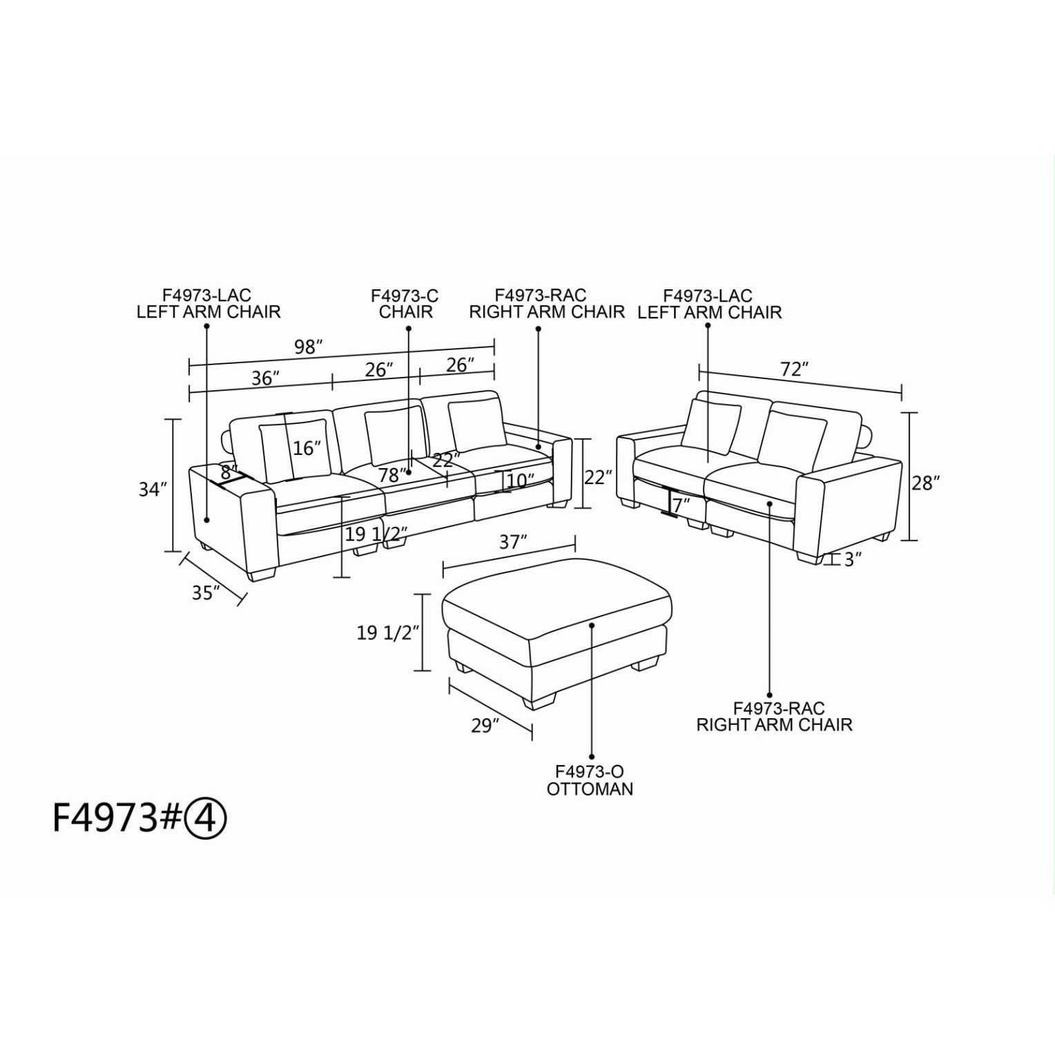 Ainehome Dark Grey Corduroy 6-Piece Living Room Sofa Set-4