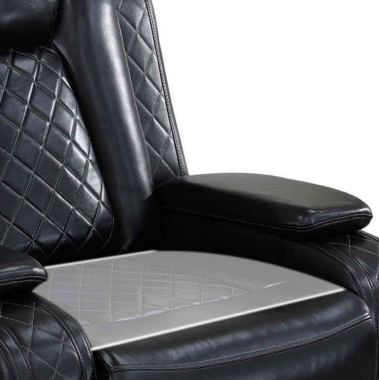 Ainehome Manual Black Leather Recliner Sofa Set