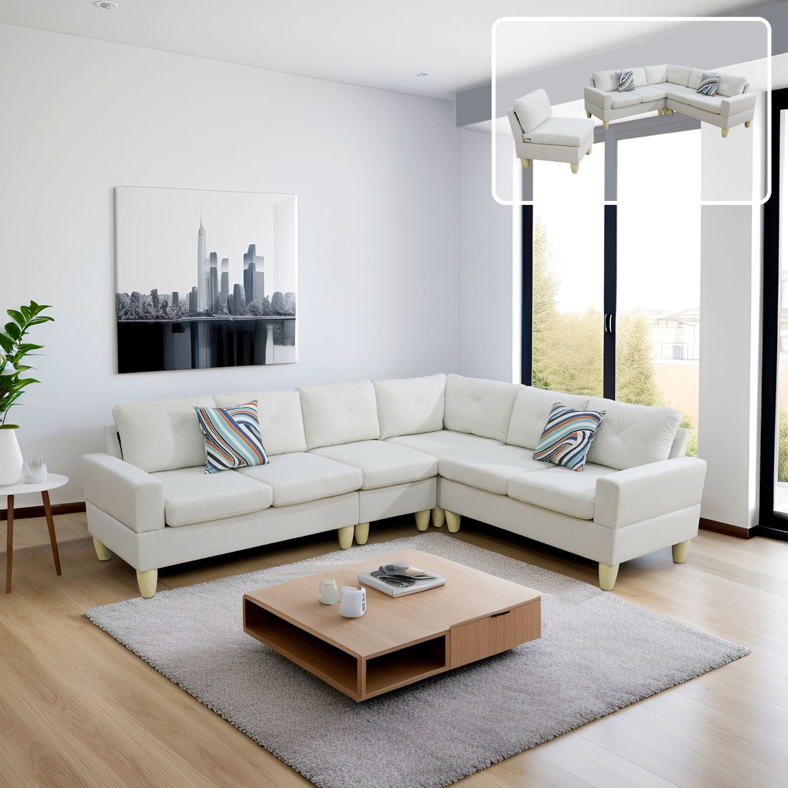 Ainehome Beige Massa Flannel 4-Piece Couch Living Room Sofa Set