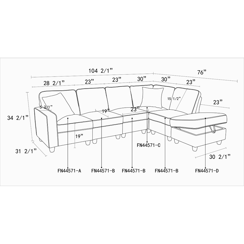 Conjunto de sofá seccional en forma de L de 6 piezas de color gris pelusa para sala de estar 