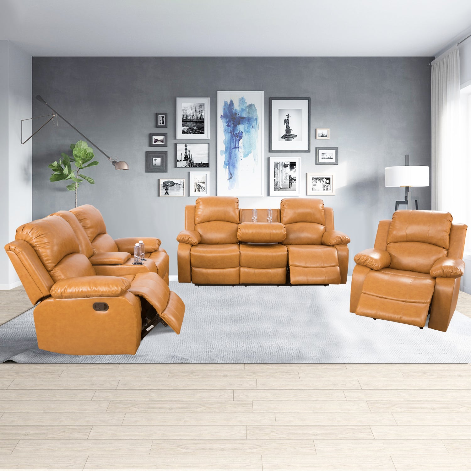 Conjunto de sofá de 3 piezas de cuero reciclado Ginger de Ainehome para sala de estar