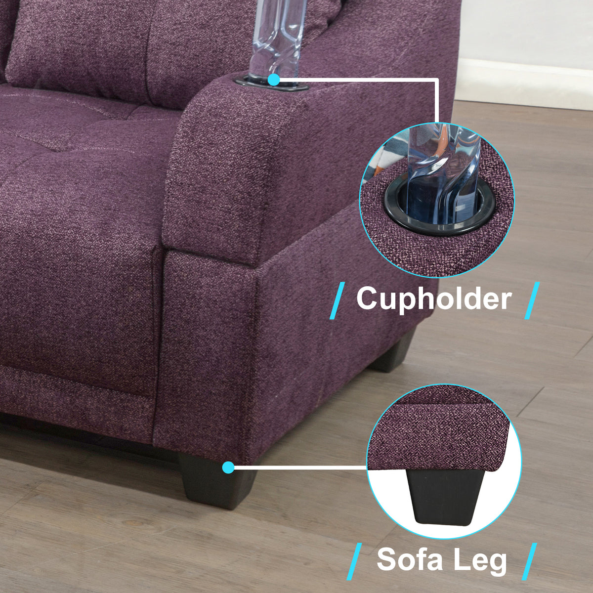 3-teiliges L-förmiges Sofa-Set aus Amaranth-Leinen