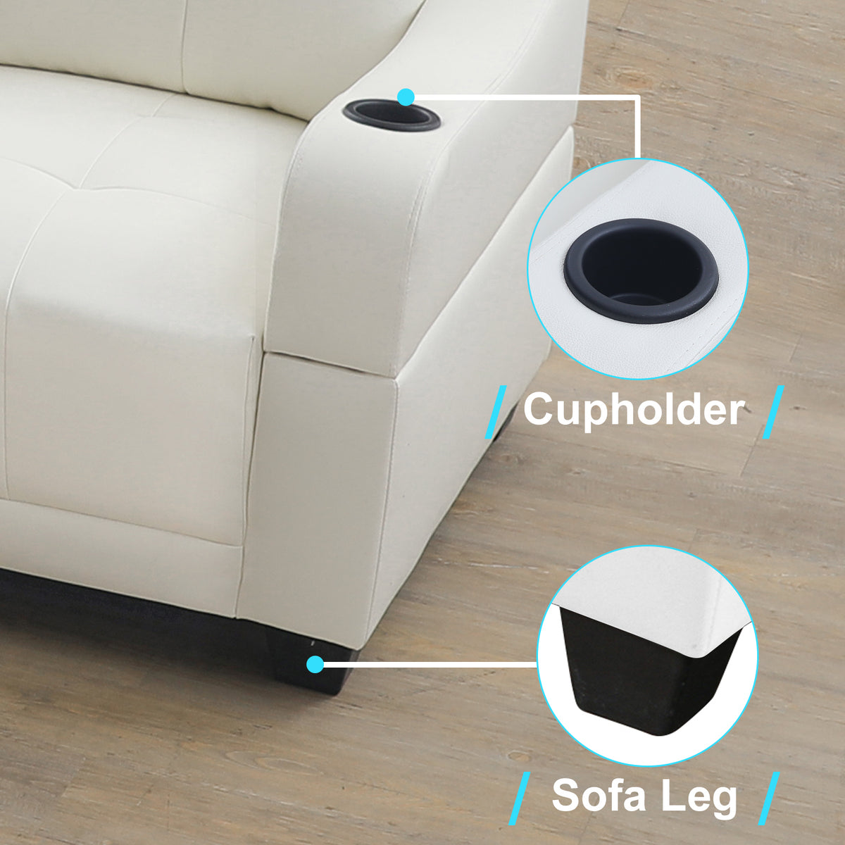 White Synthetic Leather 3-Piece L-Shaped Sectional Sofa Set - product image