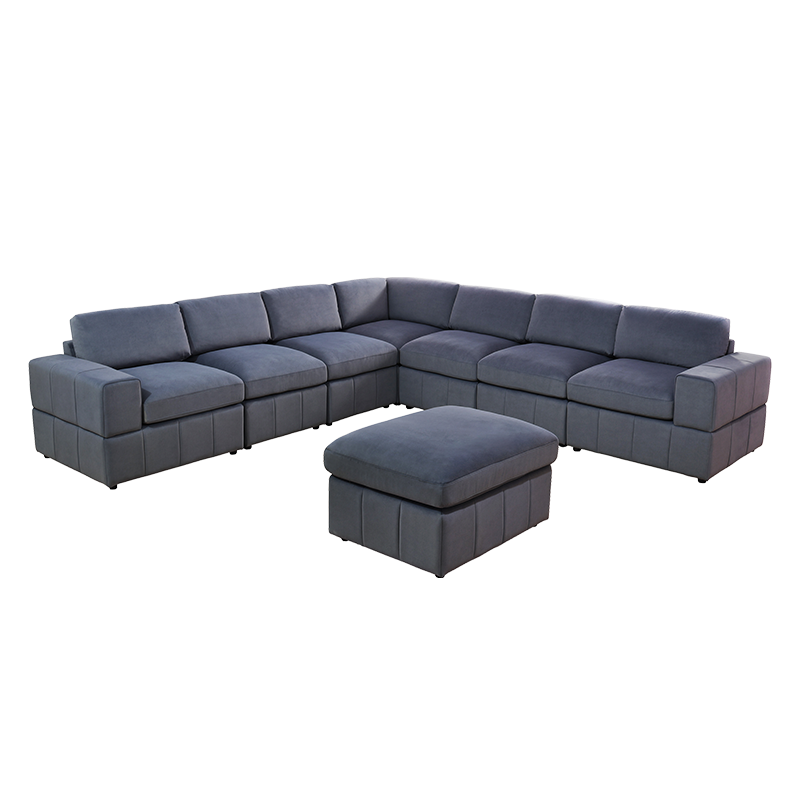 Ainehome Navy Blue Corduroy 6-Seater Combo Sofa Set
