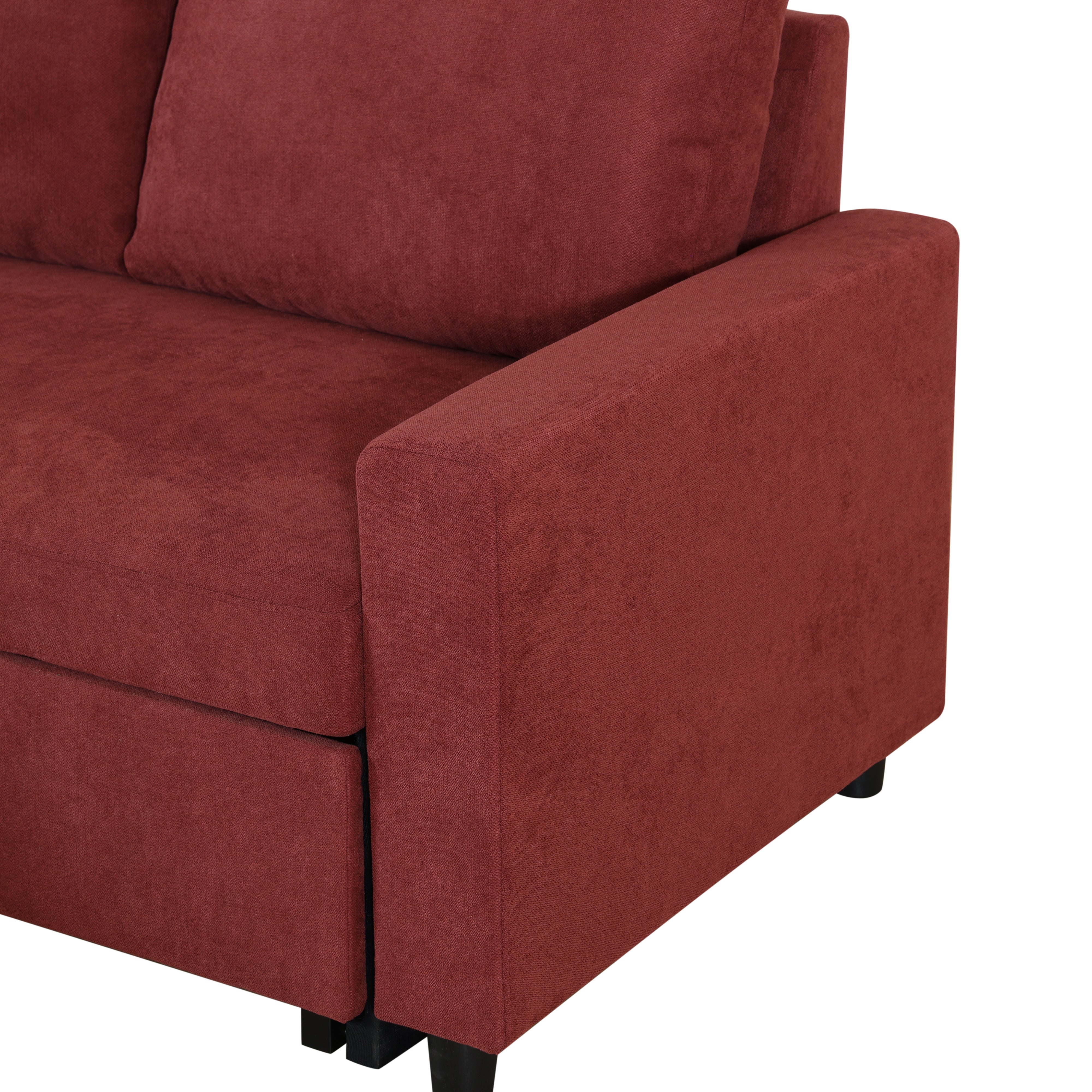 Sofá cama seccional en forma de L de franela roja de Ainehome para sala de estar