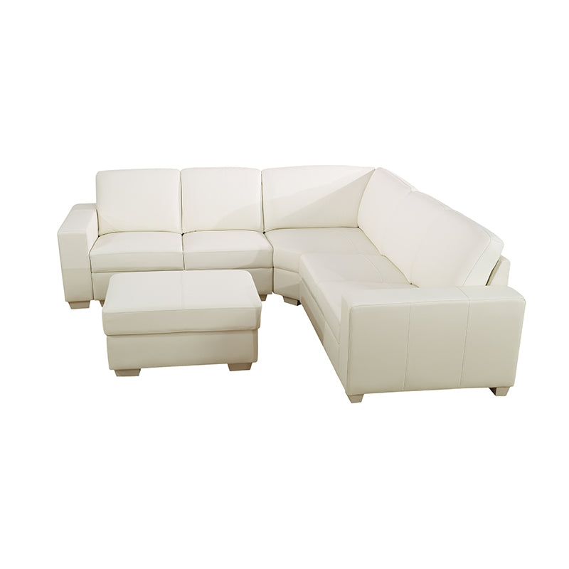 Ainehome White Genuine Cow L-Shaped Leather 5-Piece Living Room Sofa Set