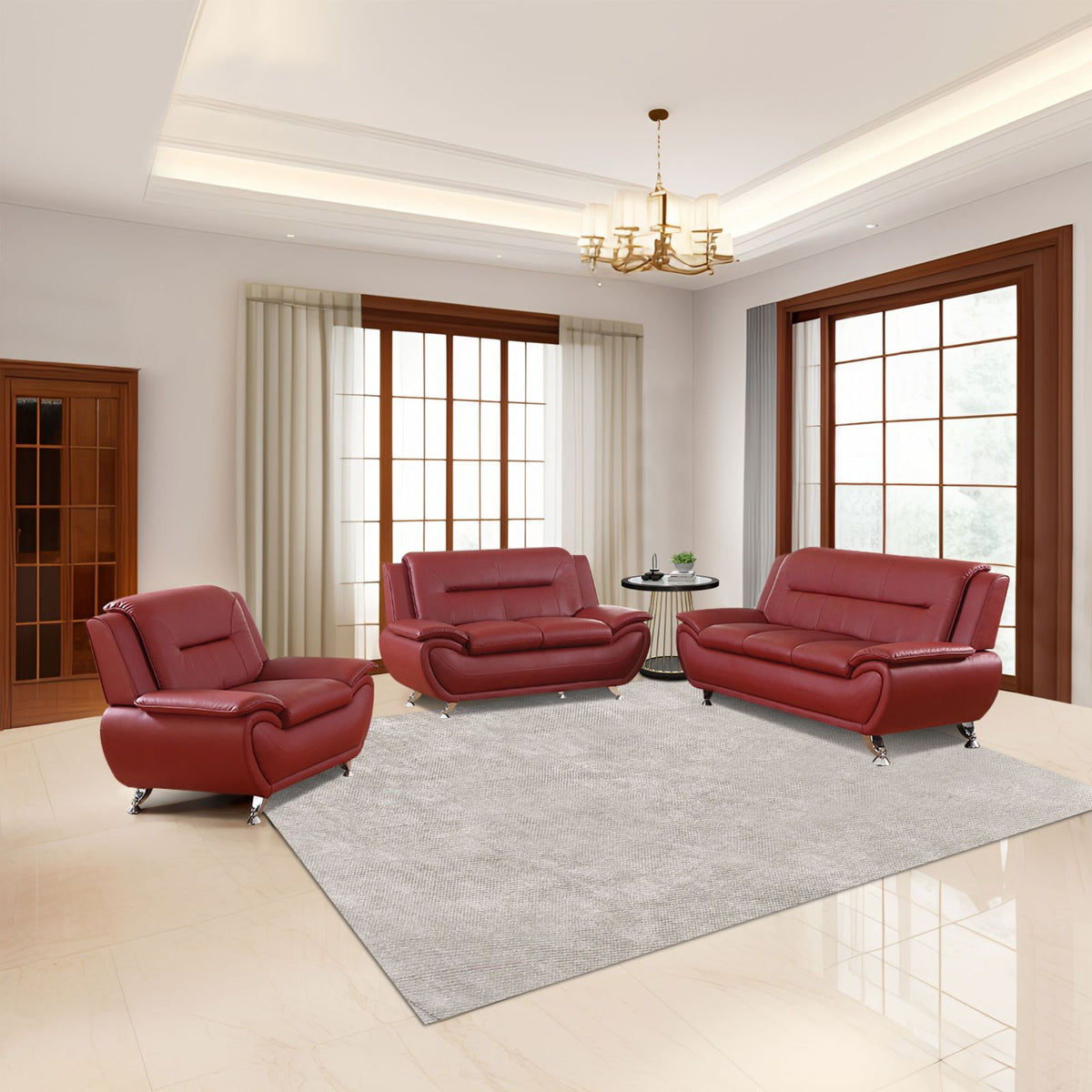 Red Faux Leather 3-Piece Sofa Set - product image