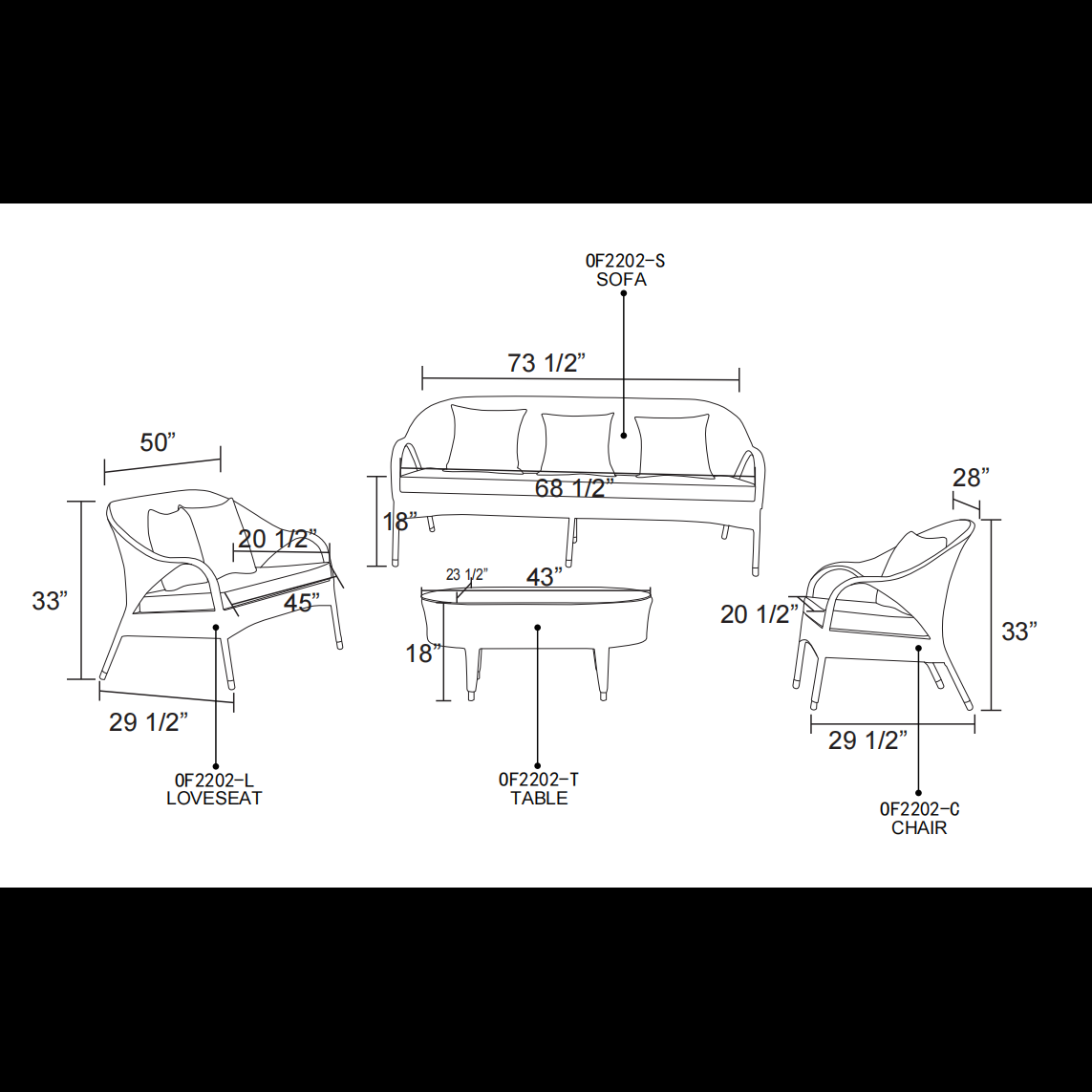 73.5-Inch Yellow PE and Iron 5-Piece Outdoor Sofa Set - product image
