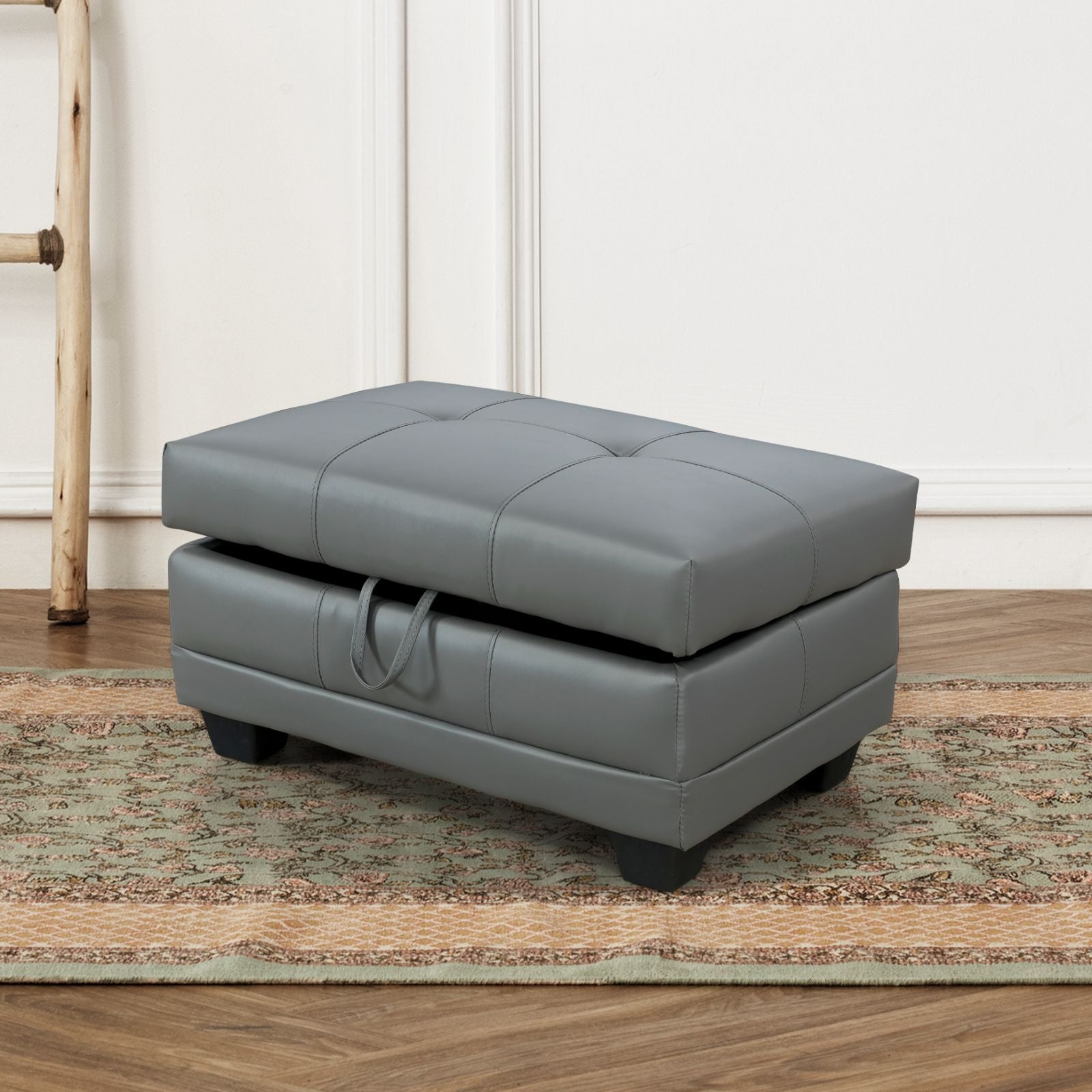 Ainehome Dark Grey Synthetic Leather Storage Ottoman