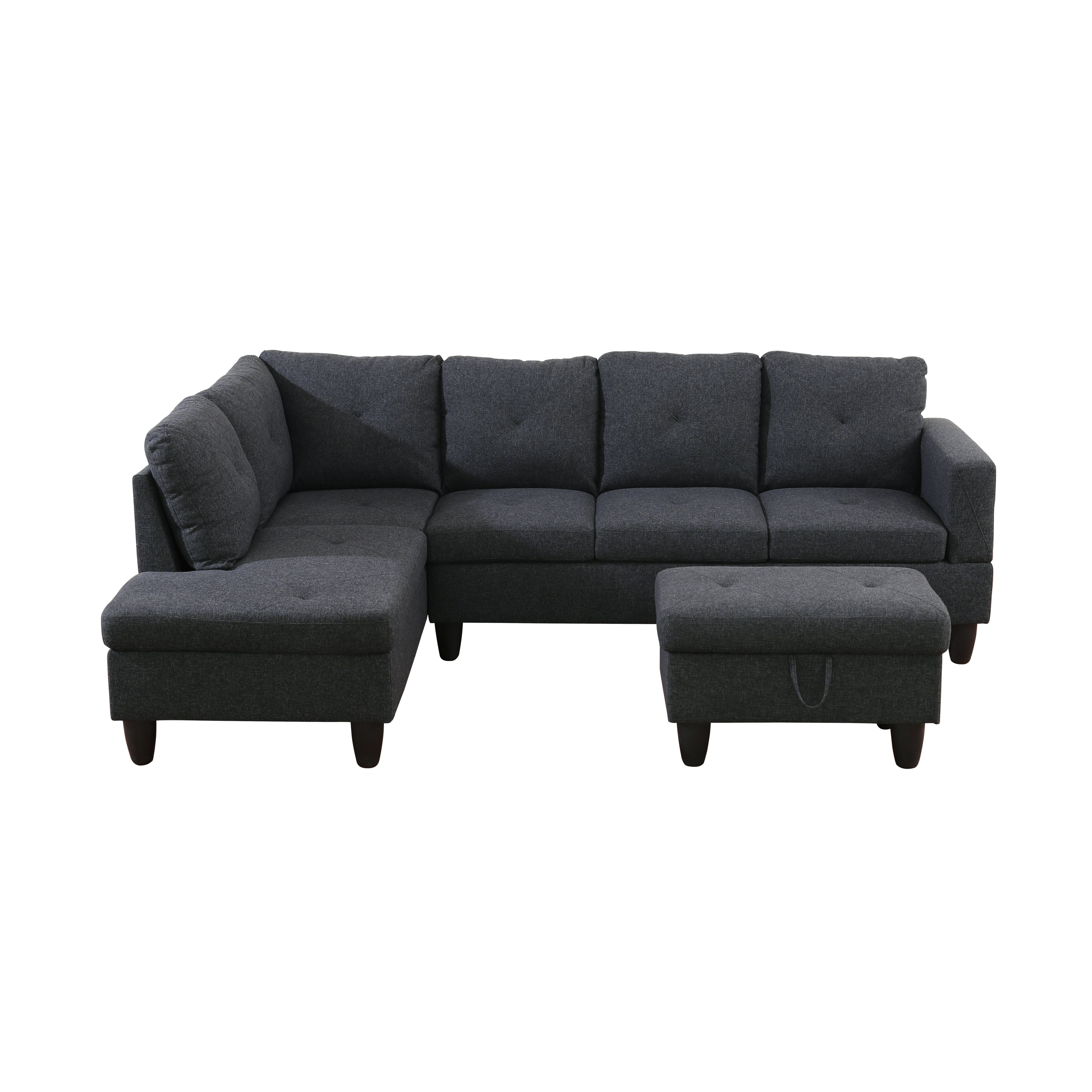 Ainehome Black Grey Linen L-Shaped Living Room Sectional Sofa Set