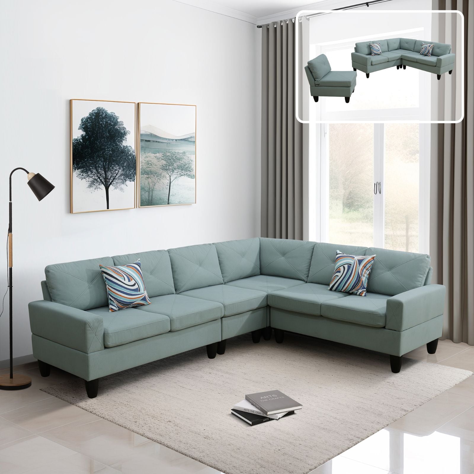 Ainehome Pale Green Massa Flannel 4-Piece Couch Living Room Sofa Set