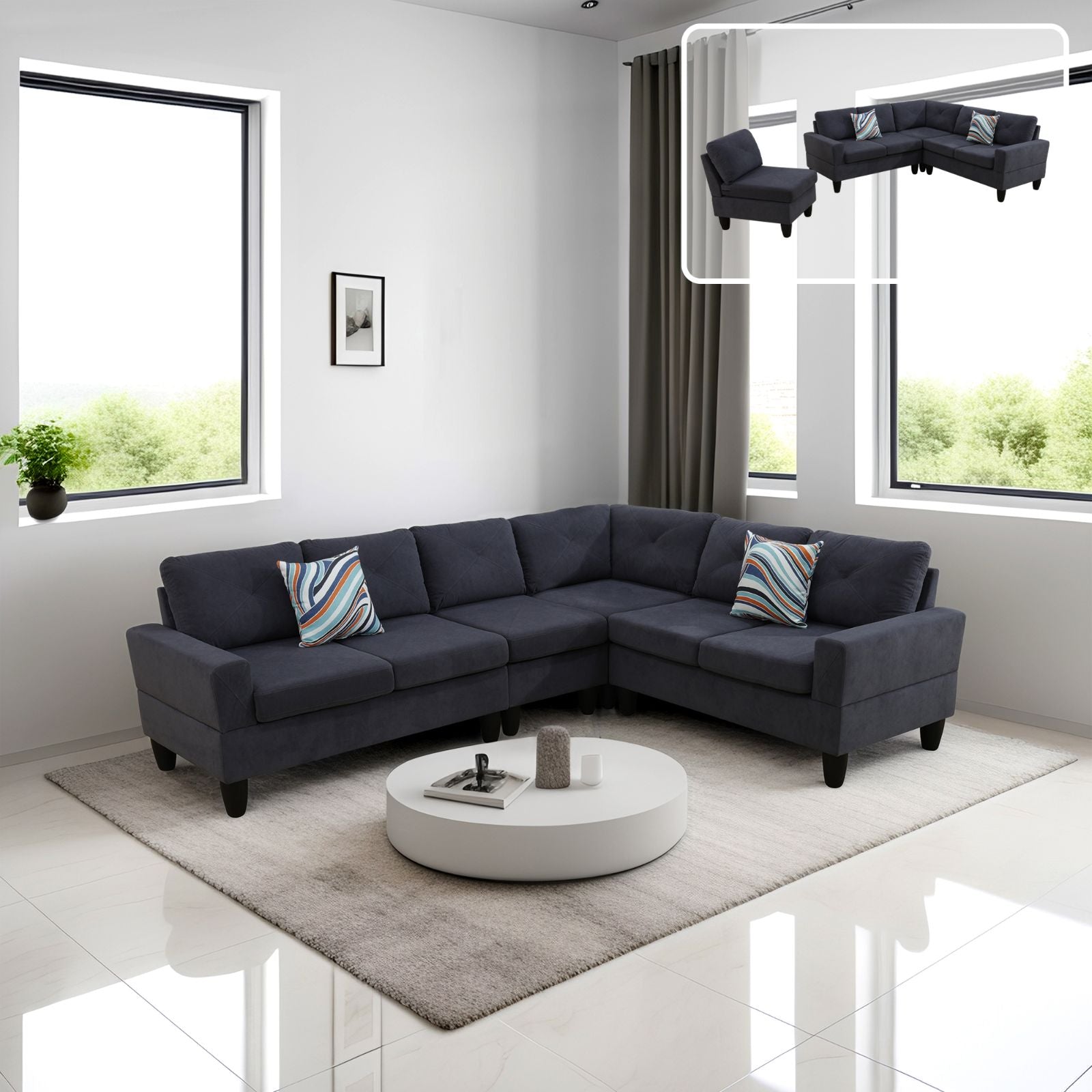 Ainehome Dark Grey Massa Flannel 4-Piece Couch Living Room Sofa Set