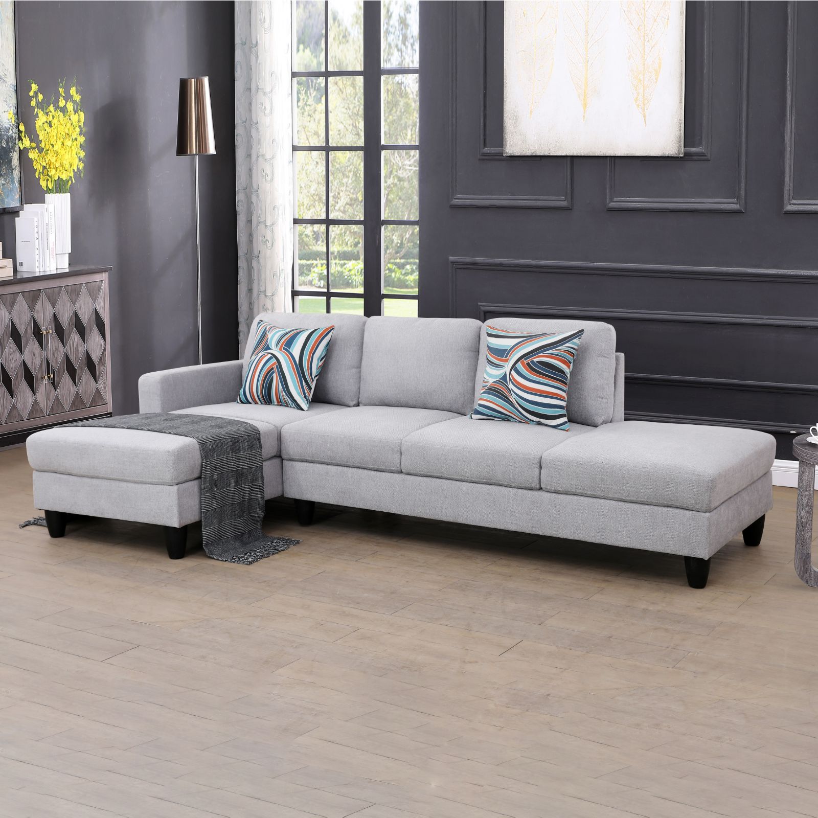 Ainehome Grey White Lint 2-Piece Couch Living Room Sofa Set