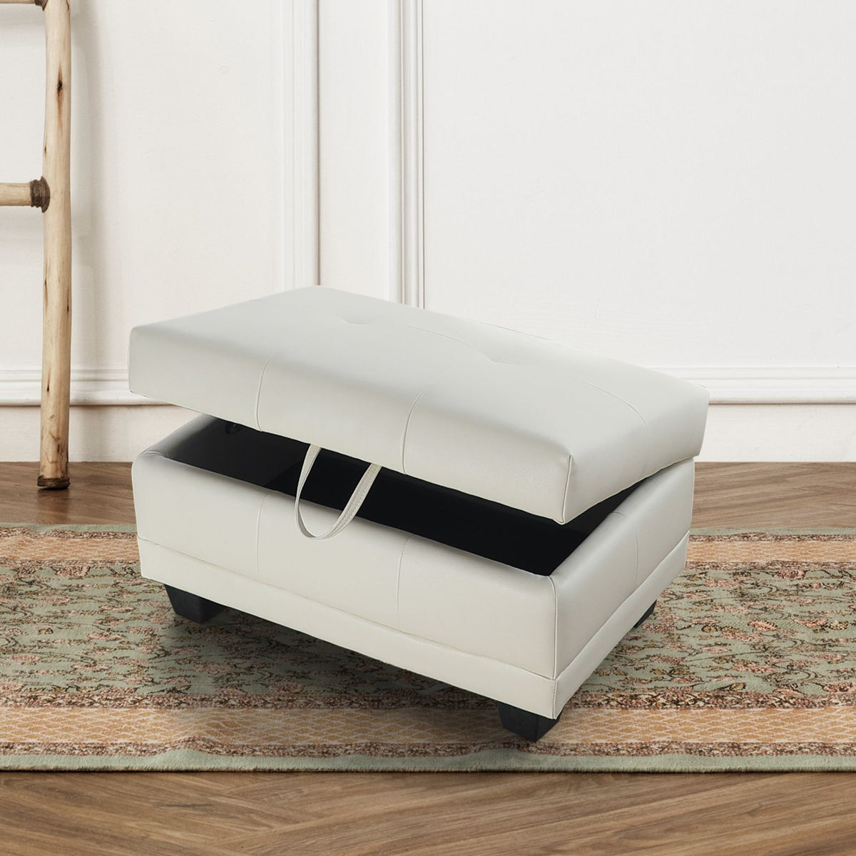 White Synthetic Leather Storage Ottoman - product image