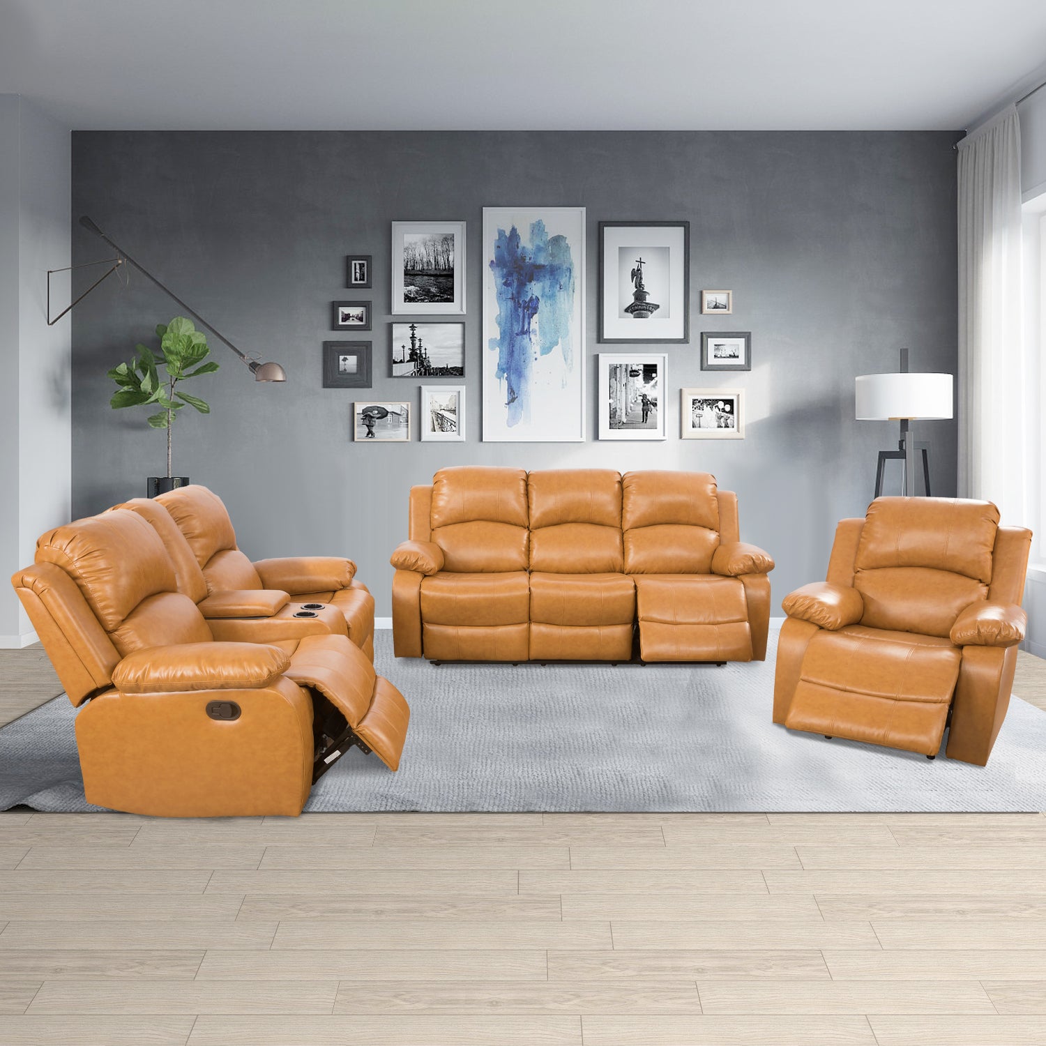 Conjunto de sofá de 3 piezas de cuero reciclado Ginger de Ainehome para sala de estar