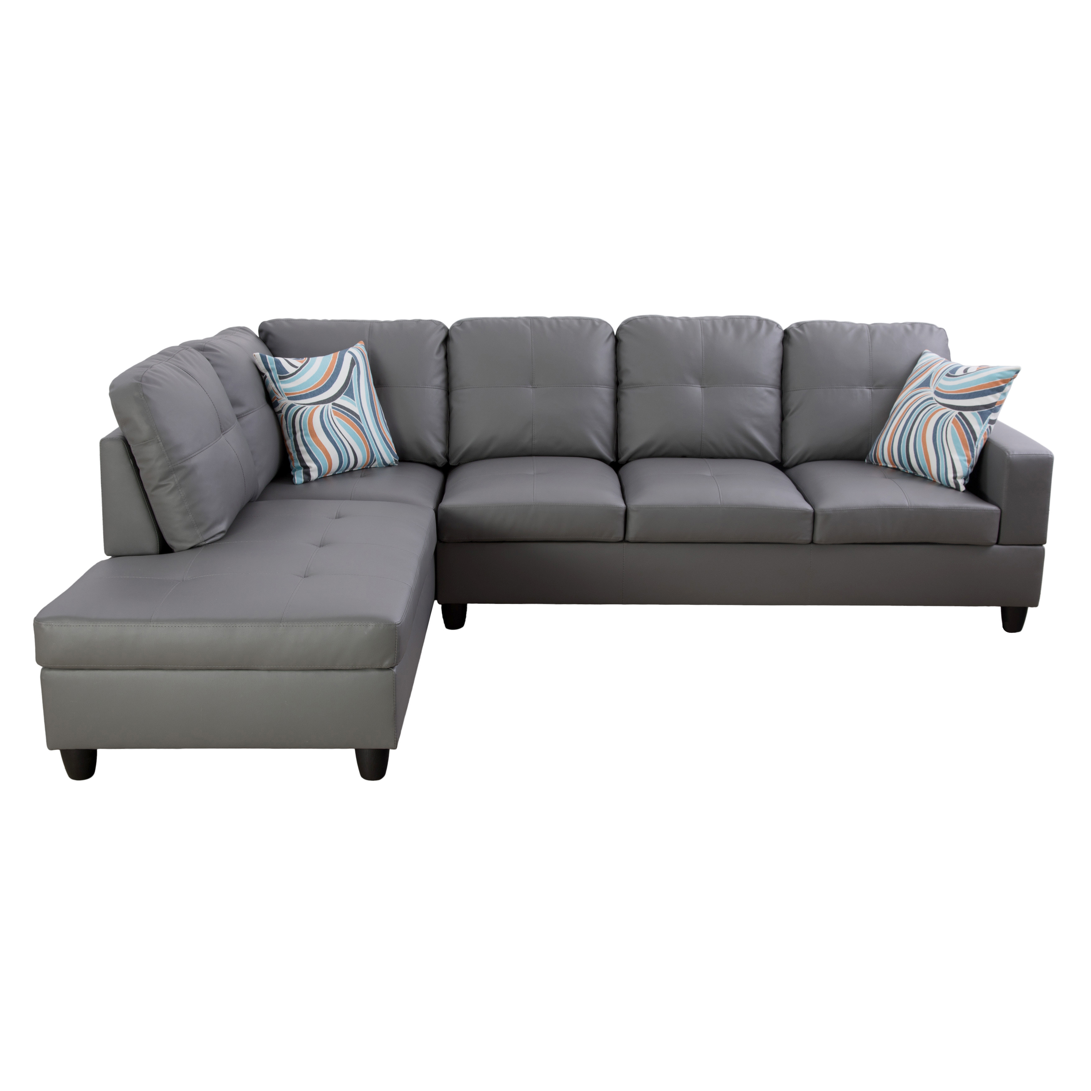 Ainehome Dark Grey Synthetic L-Shaped Living Room Sectional Sofa Set