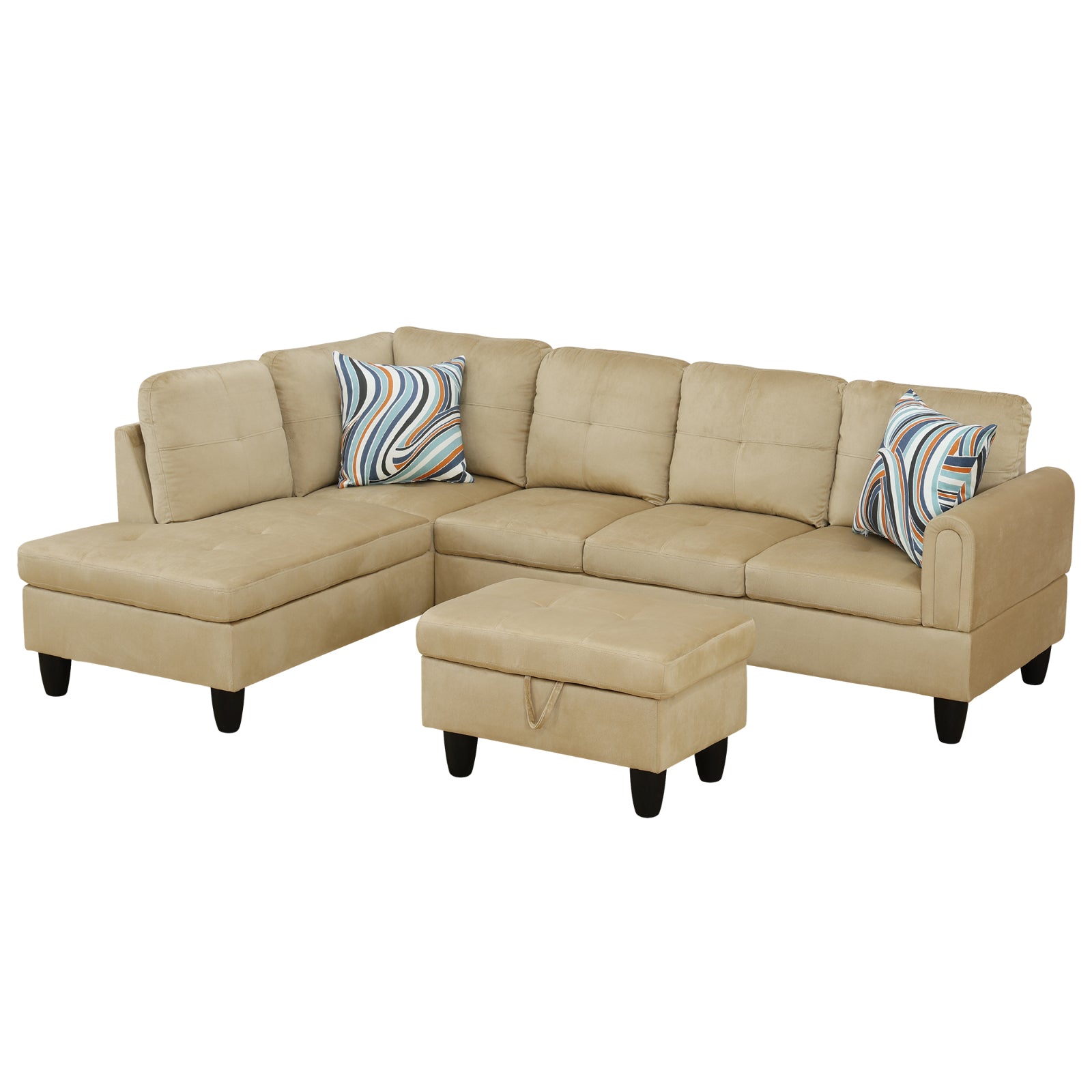 Ainehome Beige Flannel Living Room Sofa Set - Modern Comfort & Style for Your Home