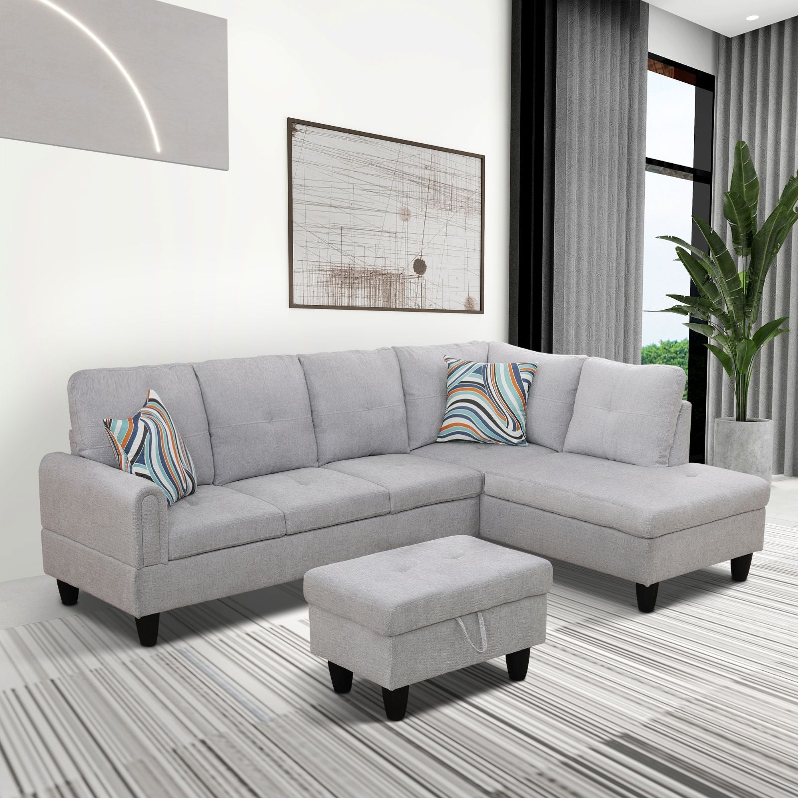 Ainehome L-förmiges Sofaset aus grauem Flanell für das Wohnzimmer