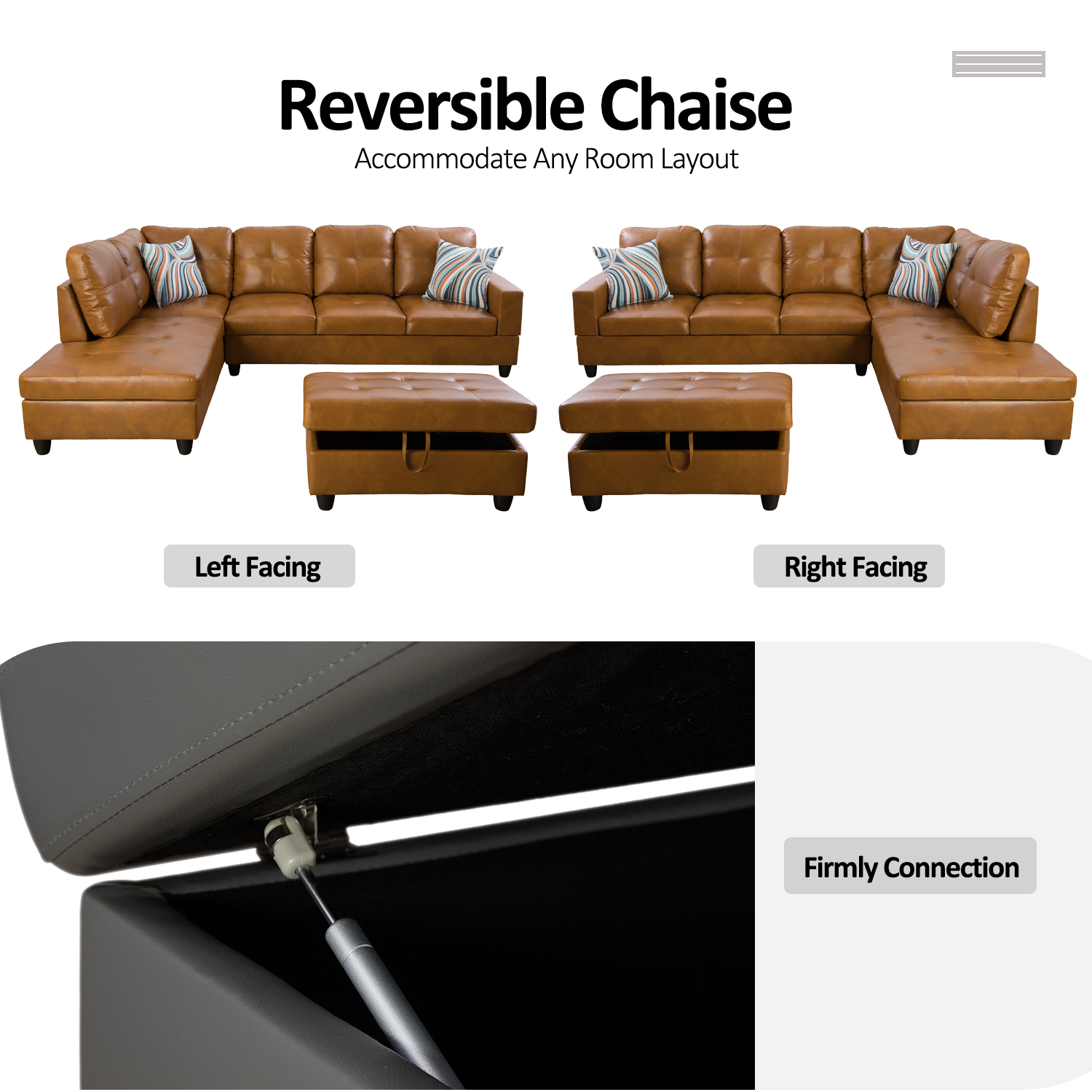 Ainehome Ginger L-Shaped Leather Sofa Set