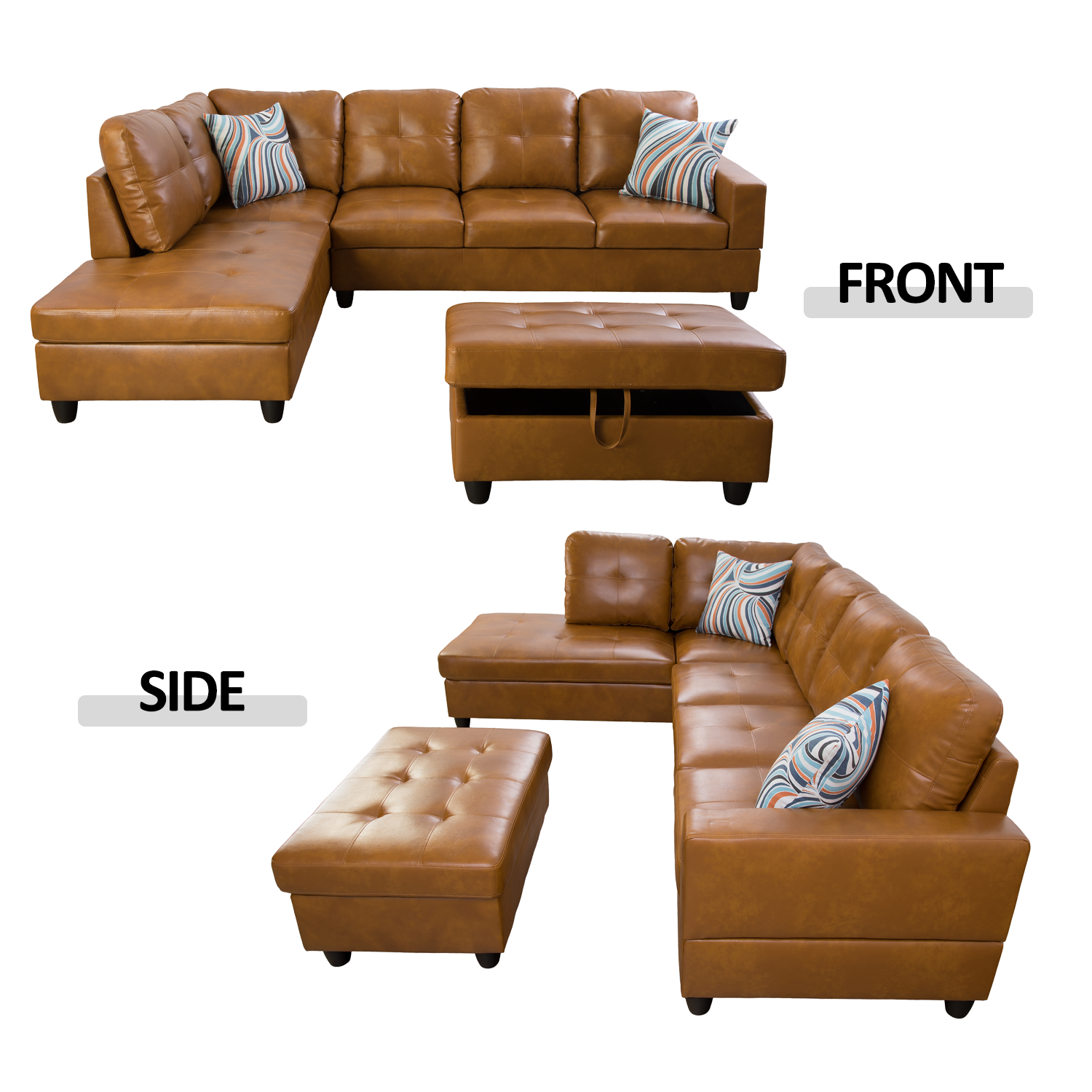Ainehome Ginger L-Shaped Leather Sofa Set