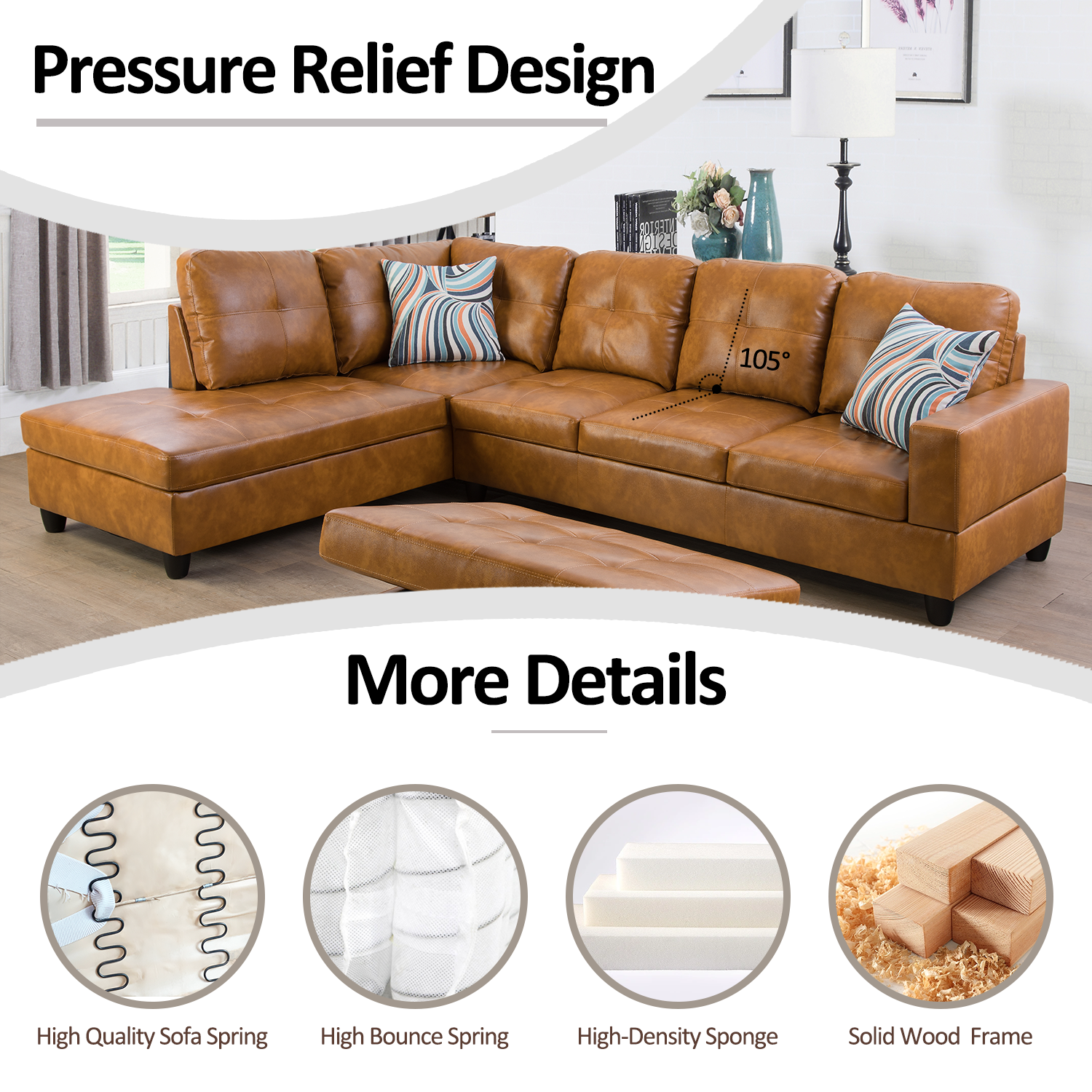Ainehome Ginger L-Shaped Leather Sofa Set
