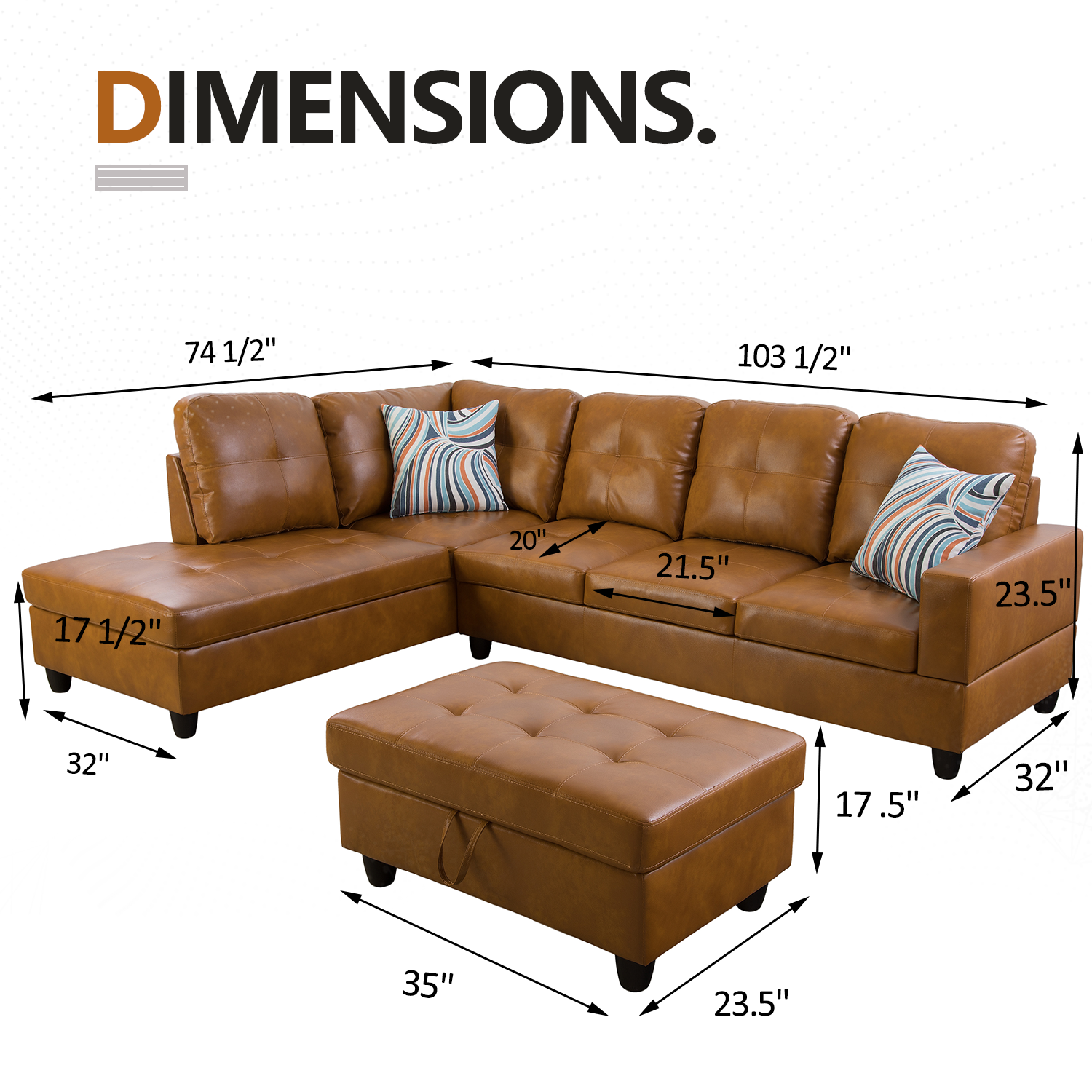 Ainehome Ginger L-Shaped Leather Sofa Set