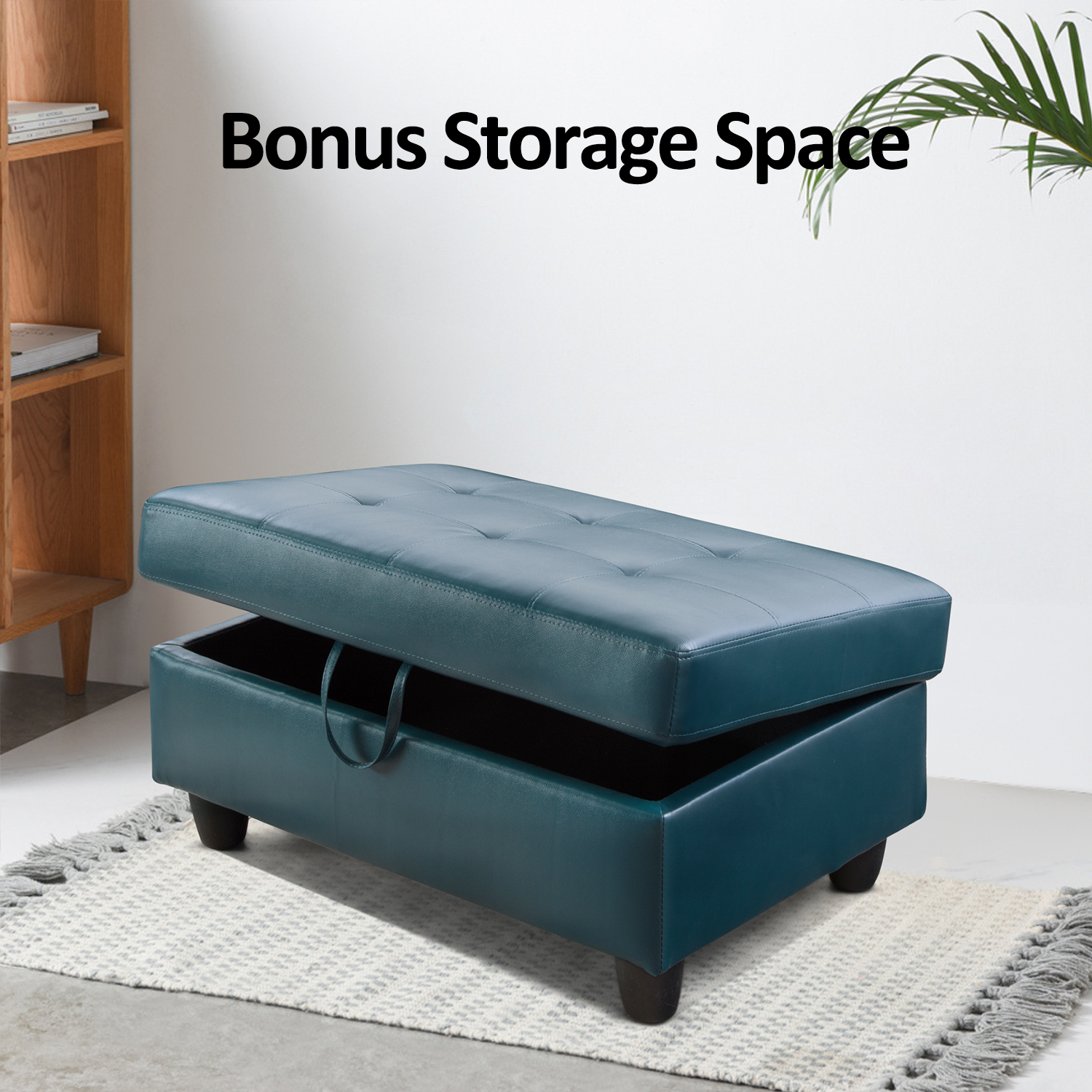 Ainehome Peacock Blue Synthetic Leather L-Shaped Living Room Sectional Sofa Set