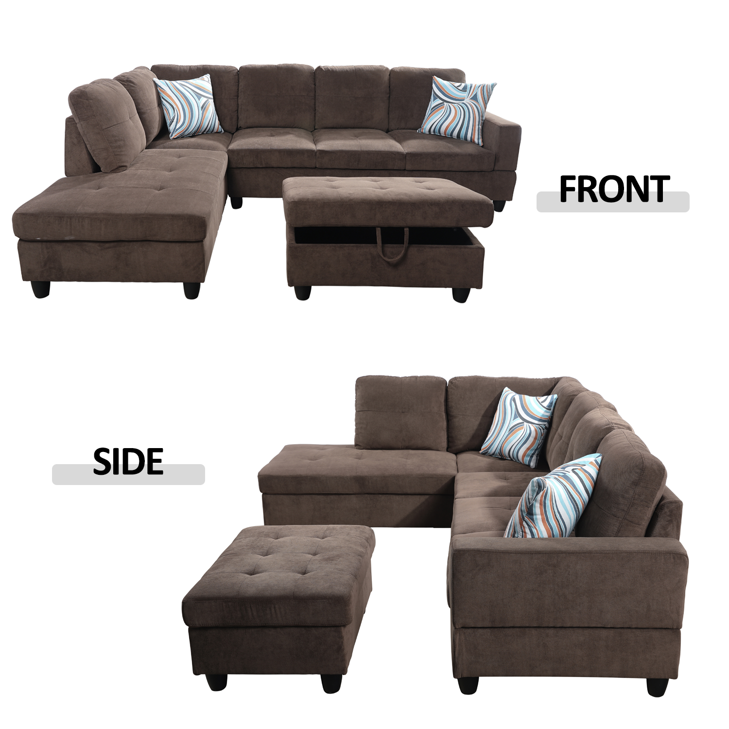 Ainehome L-förmiges Sofa-Set aus Cordstoff, Braun