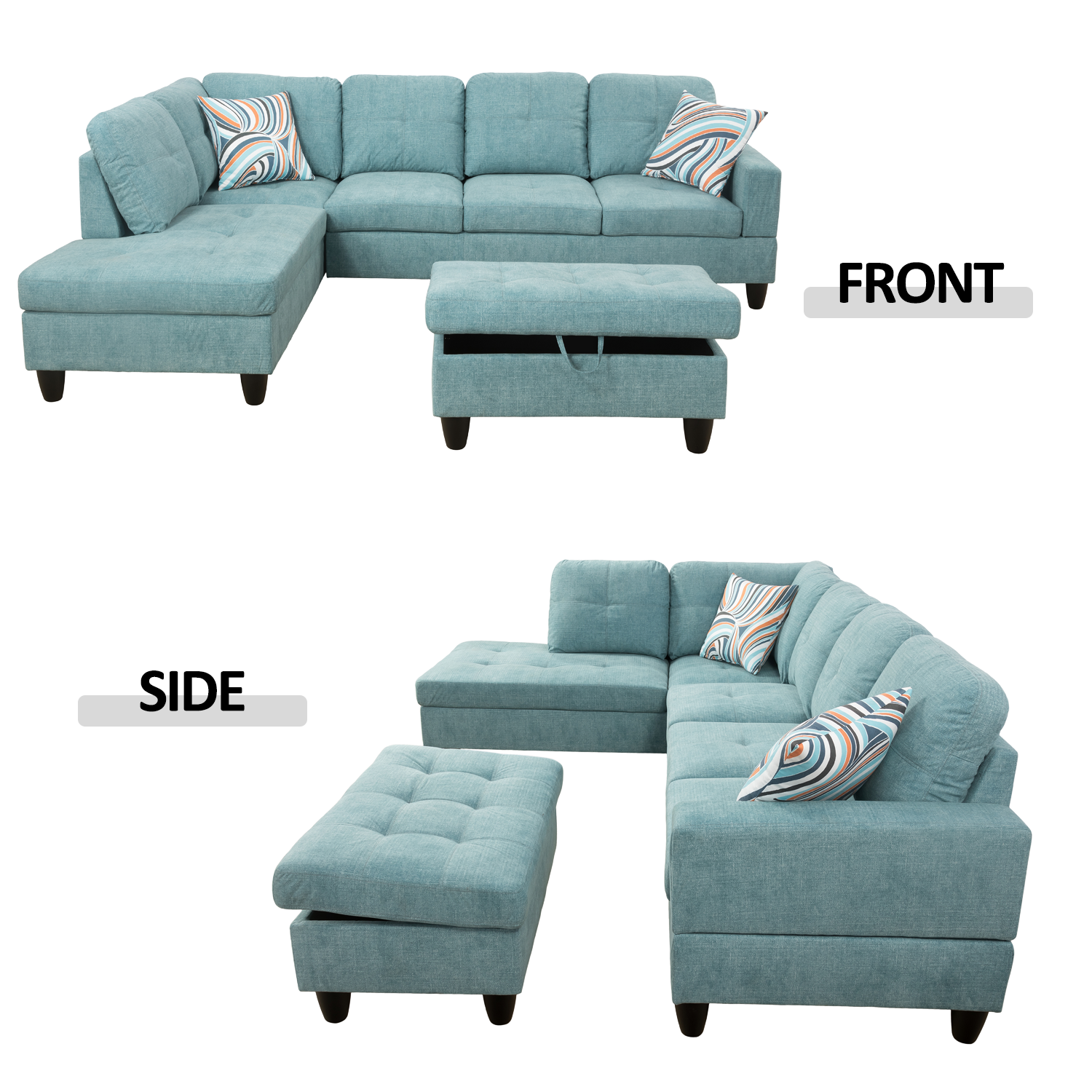 Ainehome Seafoam Green L-Shape Flannelette Fabric Combination Sofa Set