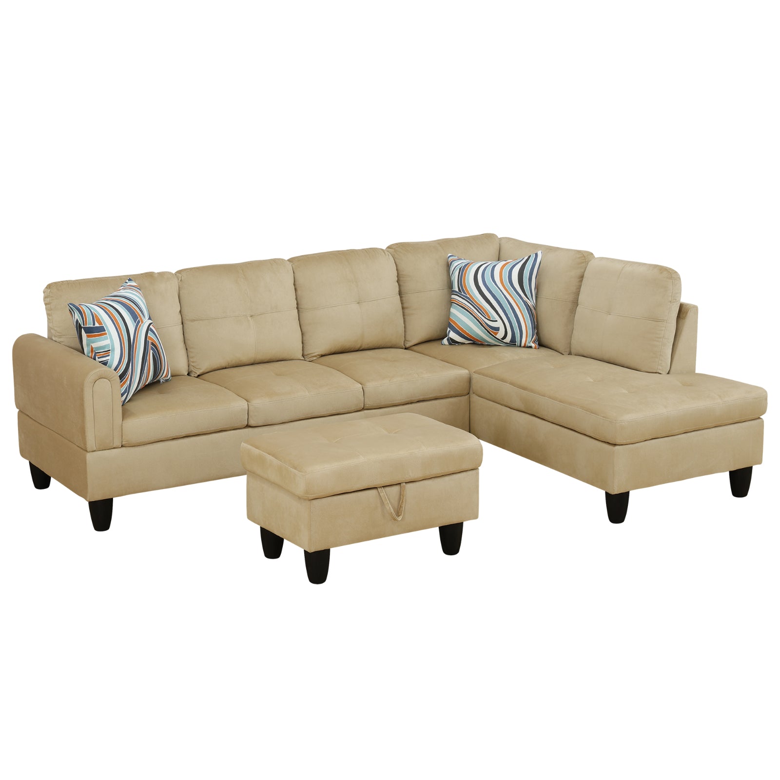 Ainehome L-förmiges Sofa-Set aus beigefarbenem Flanell für das Wohnzimmer