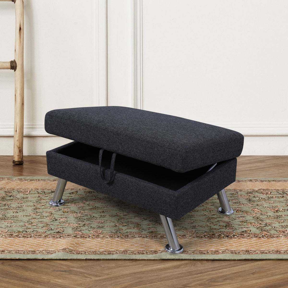 Dark Gray Linen Storage Ottoman - product image