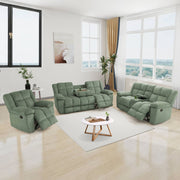 Green Stripe Fabric Reclining 3-Piece Sofa Set