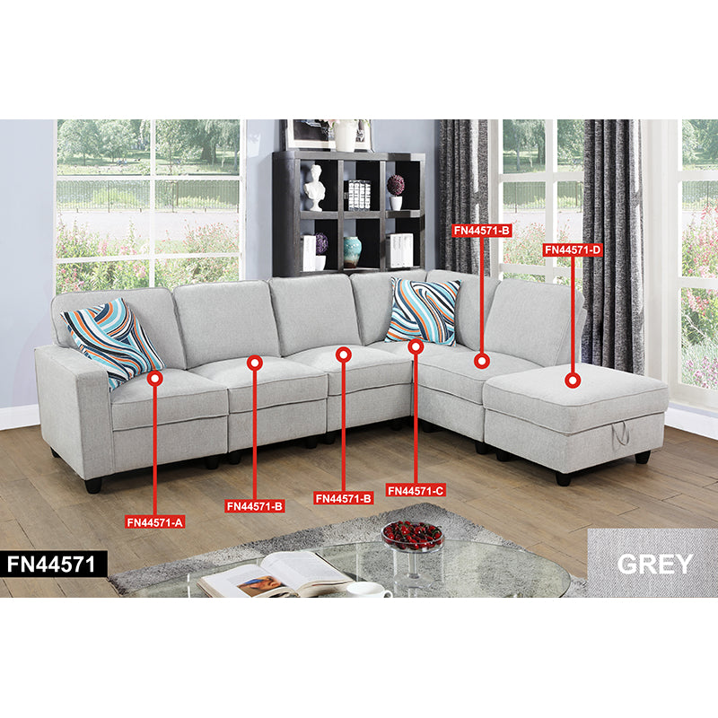 Conjunto de sofá seccional en forma de L de 6 piezas de color gris pelusa para sala de estar 