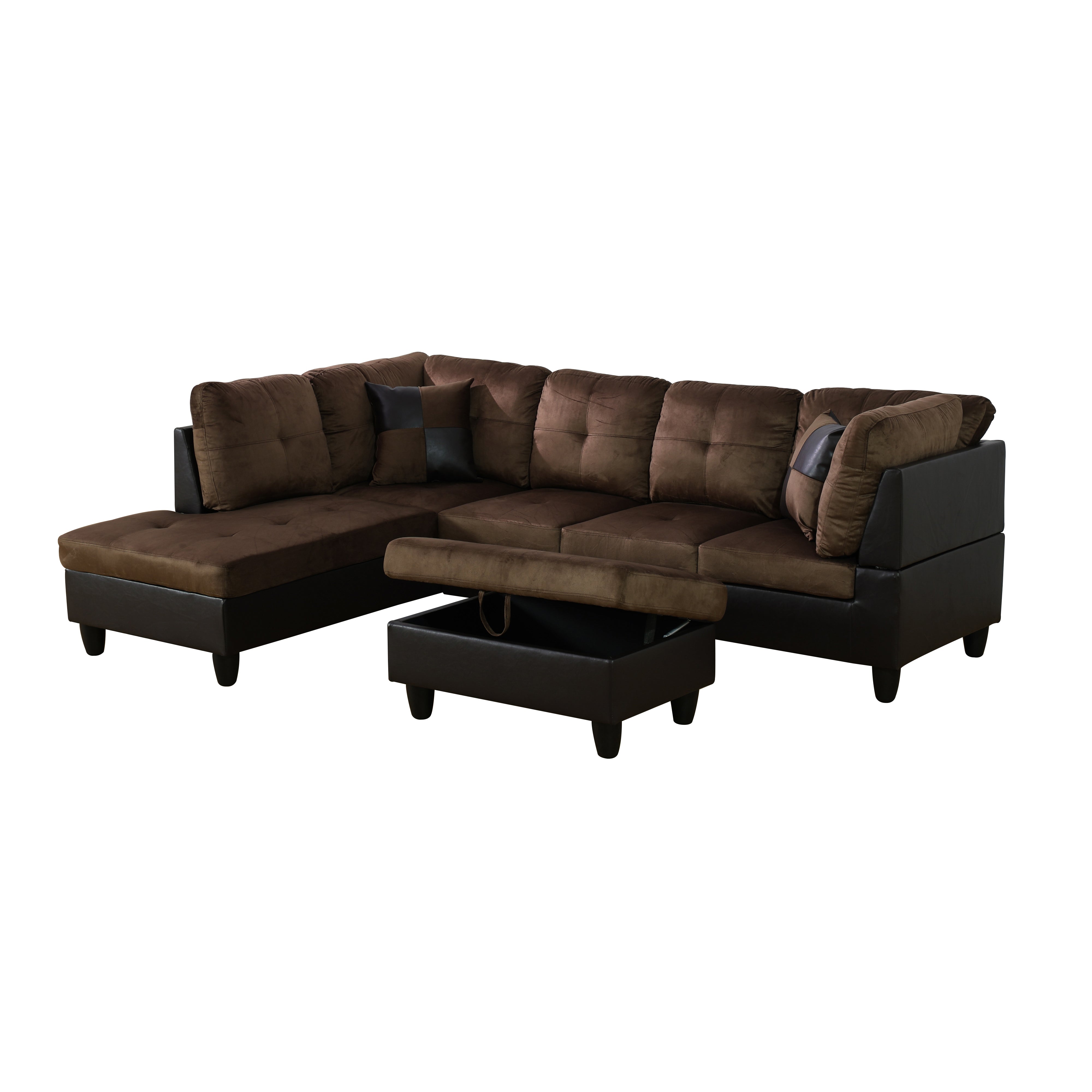 AInehome Brown Lint L-Shaped Living Room Sectional Sofa Set
