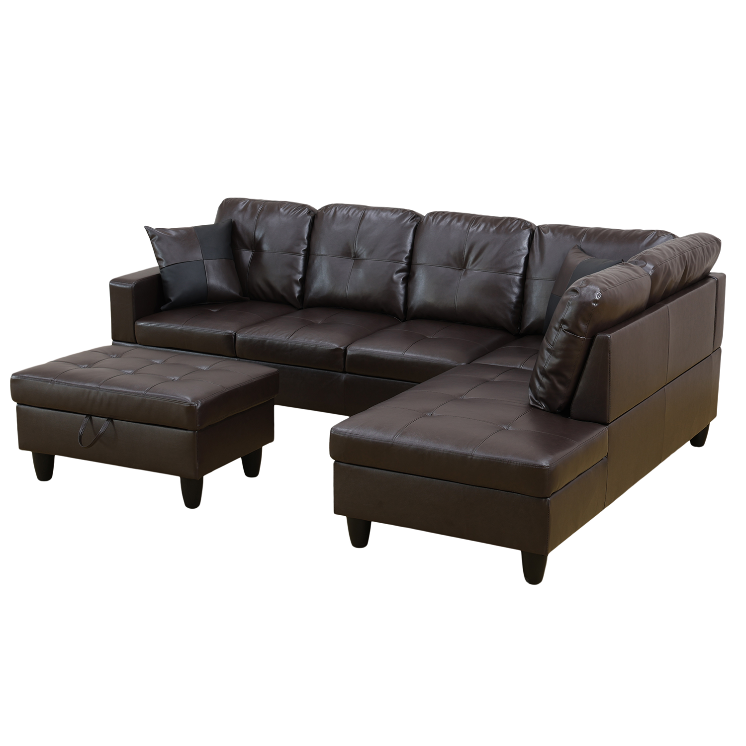 Conjunto de sofá seccional en forma de L de cuero sintético marrón de Ainehome para sala de estar