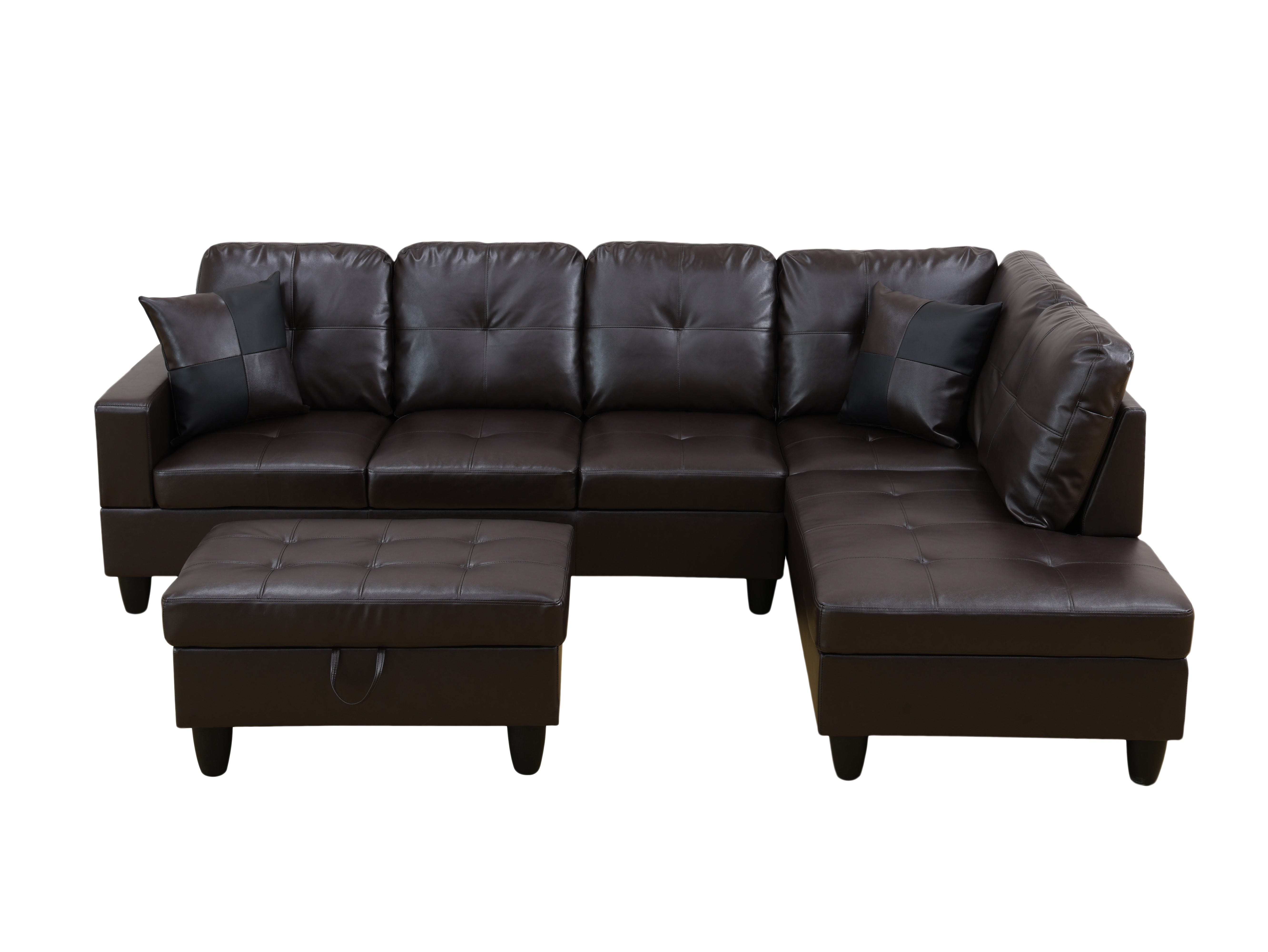 Conjunto de sofá seccional en forma de L de cuero sintético marrón de Ainehome para sala de estar