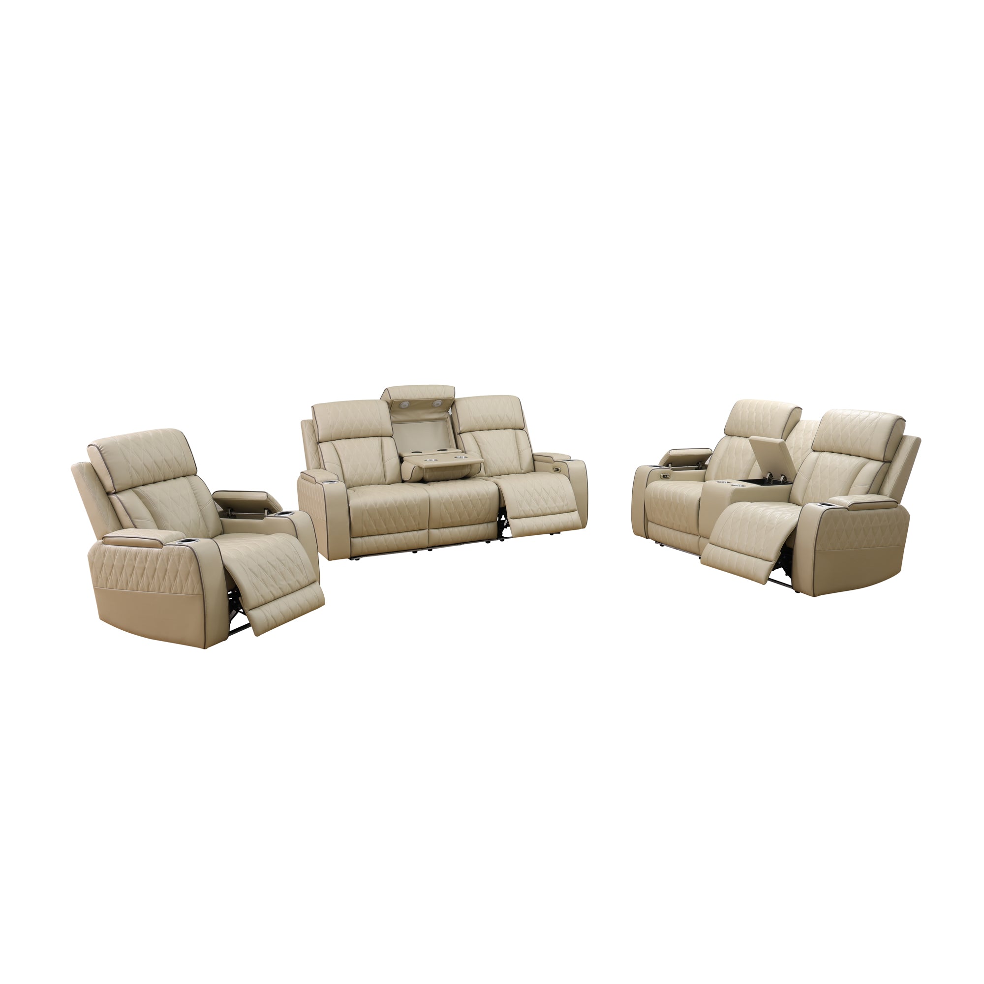 Beige Breathing Leather 3-Piece Living Room Recliner Sofa set（Shipping takes 5 days for delivery）