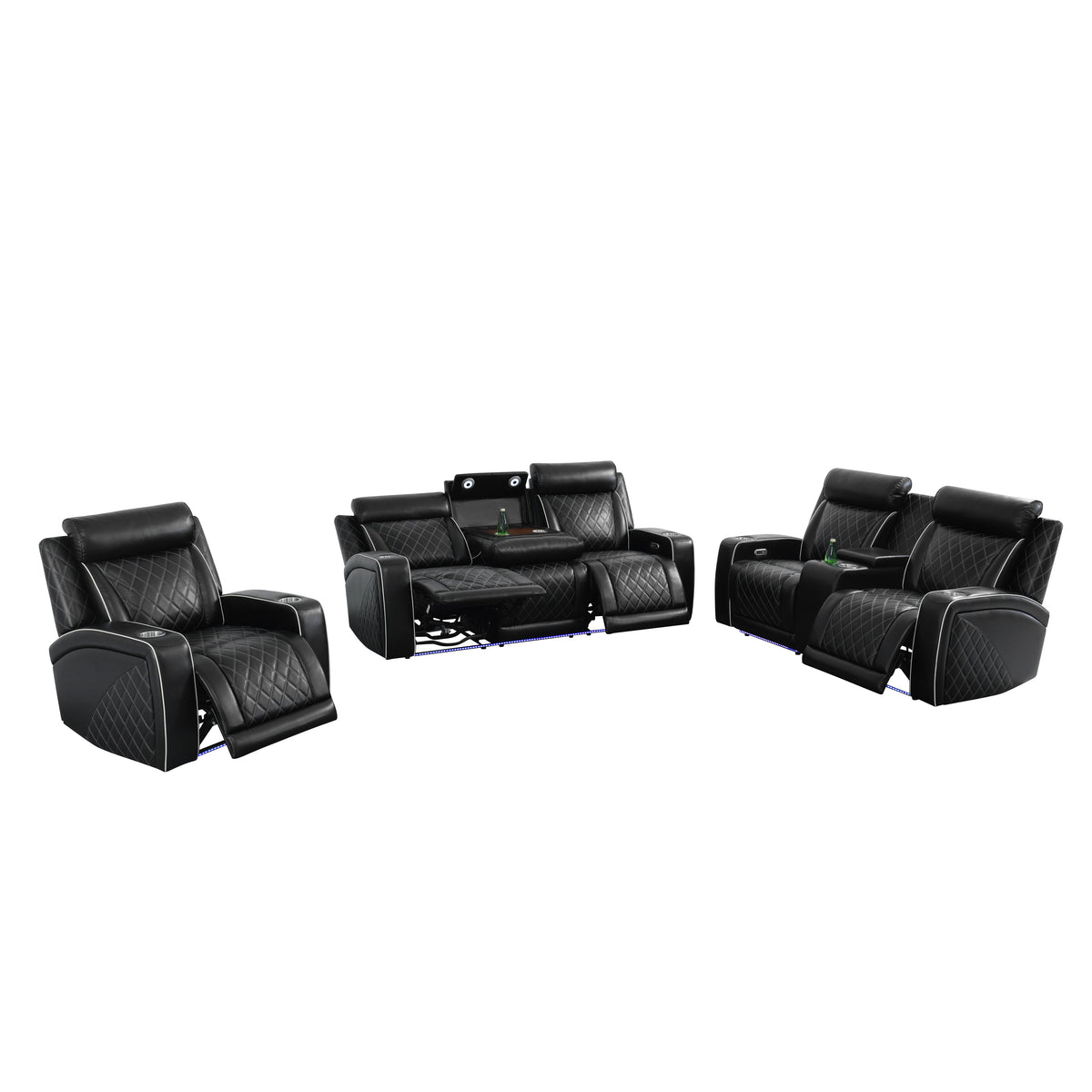 Black Breathable Leather 3-Piece Power Reclining Sofa Set