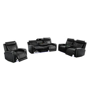 Black Breathable Leather 3-Piece Living Room Functional Sofa Set