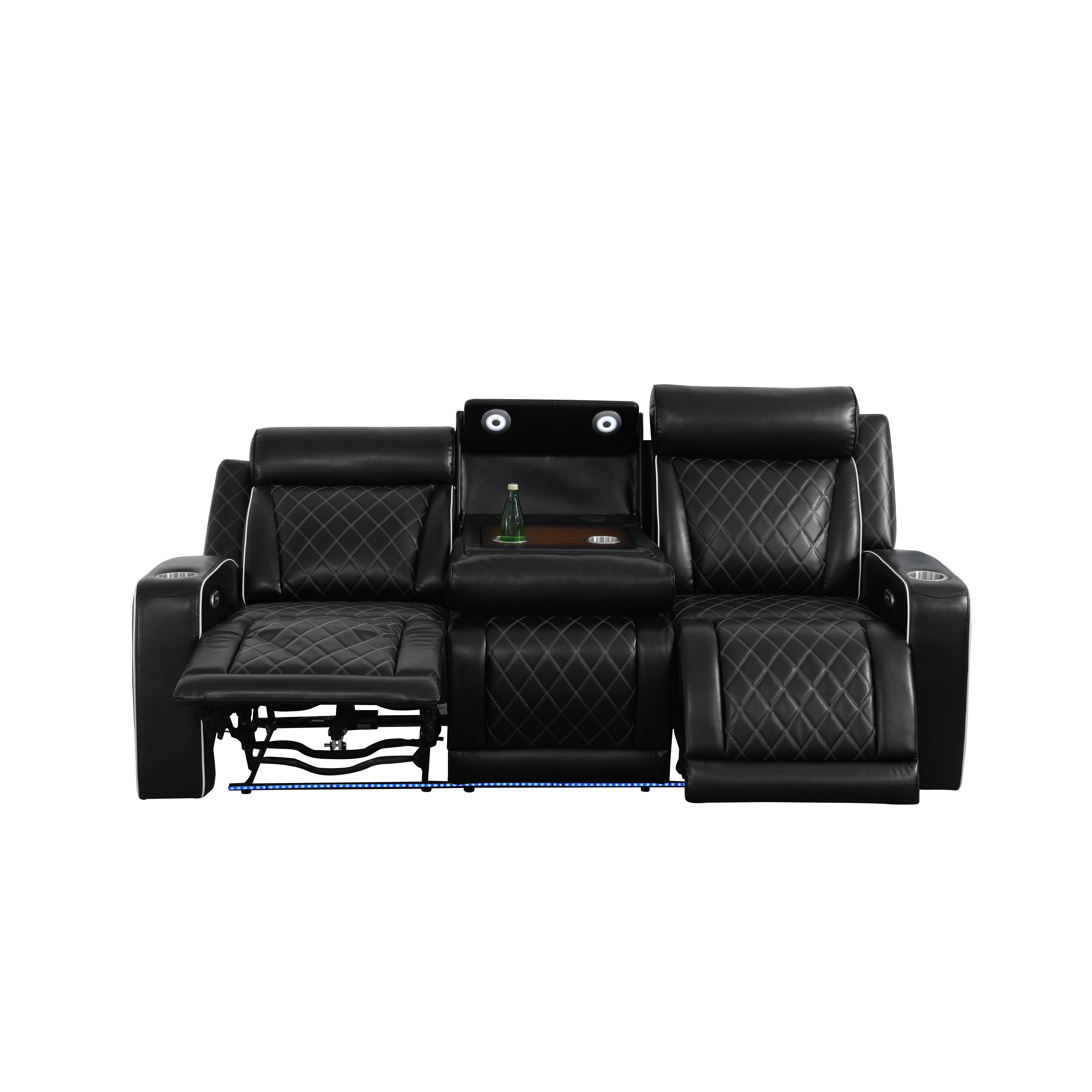 Black Breathable Leather 3-Piece Living Room Functional Sofa Set