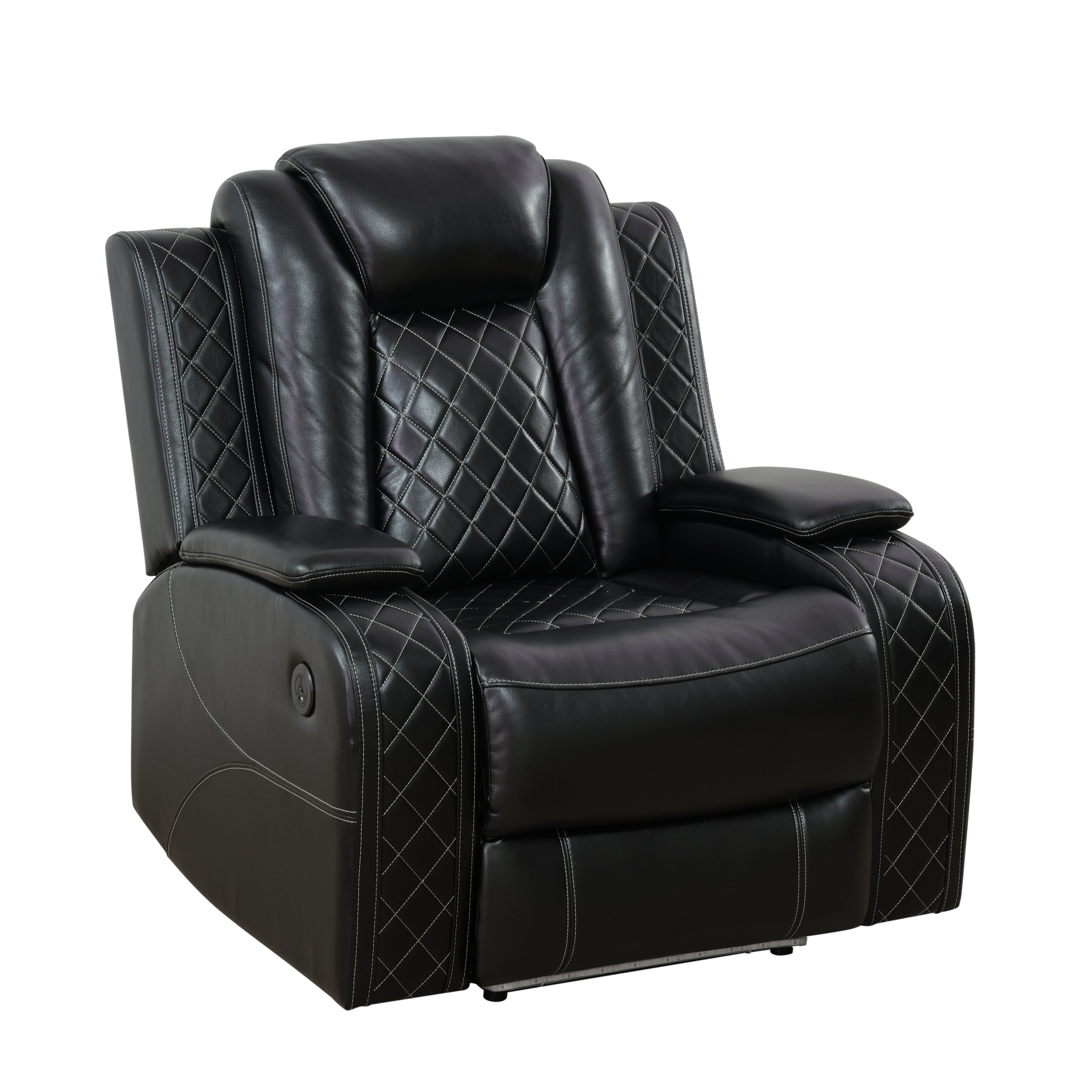 Ainehome Black Breathing Leather 3-Piece Living Room Recliner Sofa
