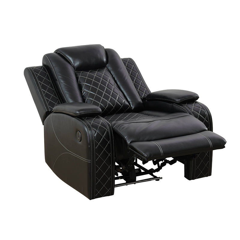 Ainehome Black Breathing Leather 3-Piece Living Room Recliner Sofa